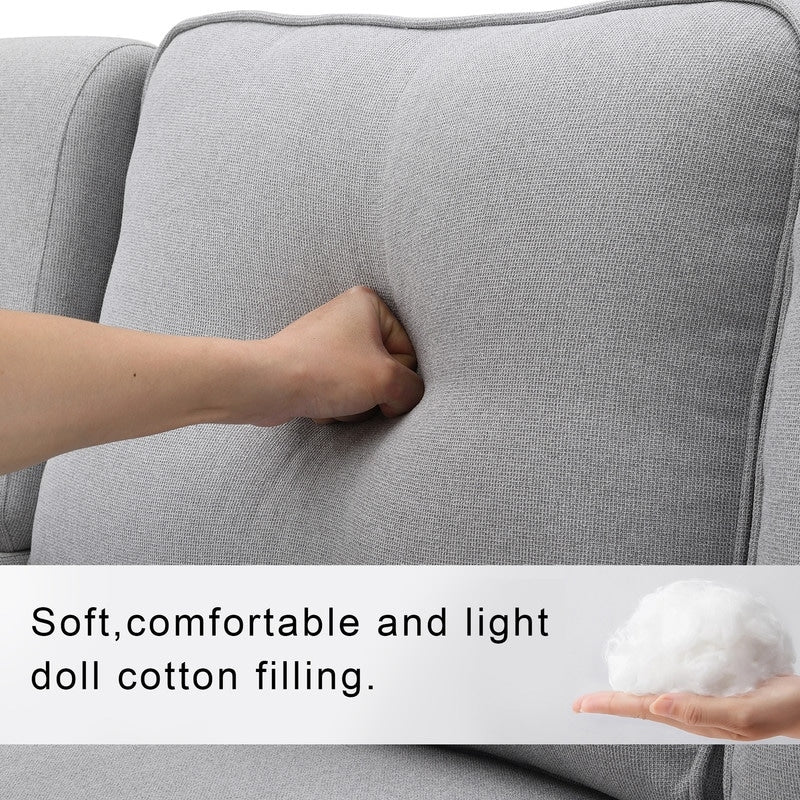Canapé rembourré 4 places avec poches pour accoudoirs et 4 coussins, canapé moderne en lin de style minimaliste