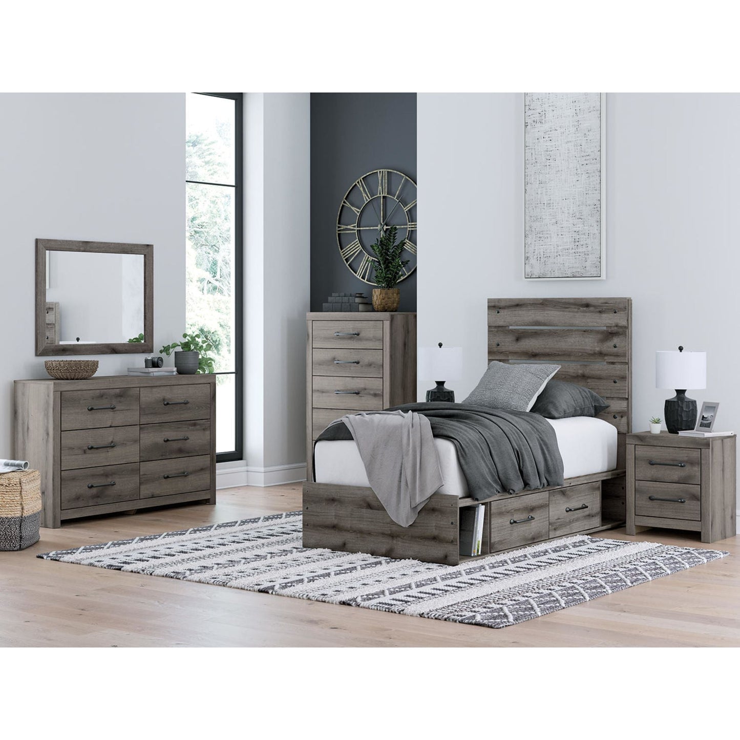 Lit double avec rangement Graystorm - Marron Gris
