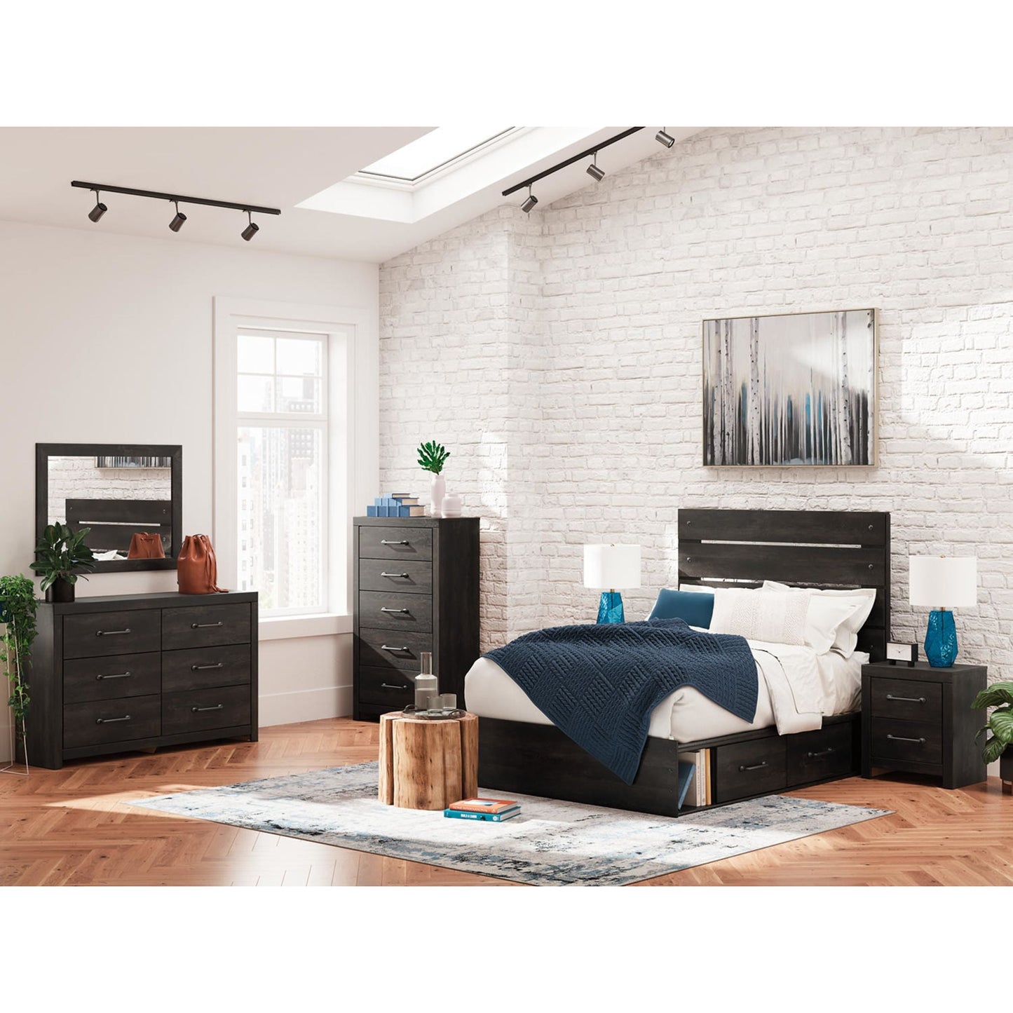 Lit de rangement complet Hollivern - Gris foncé