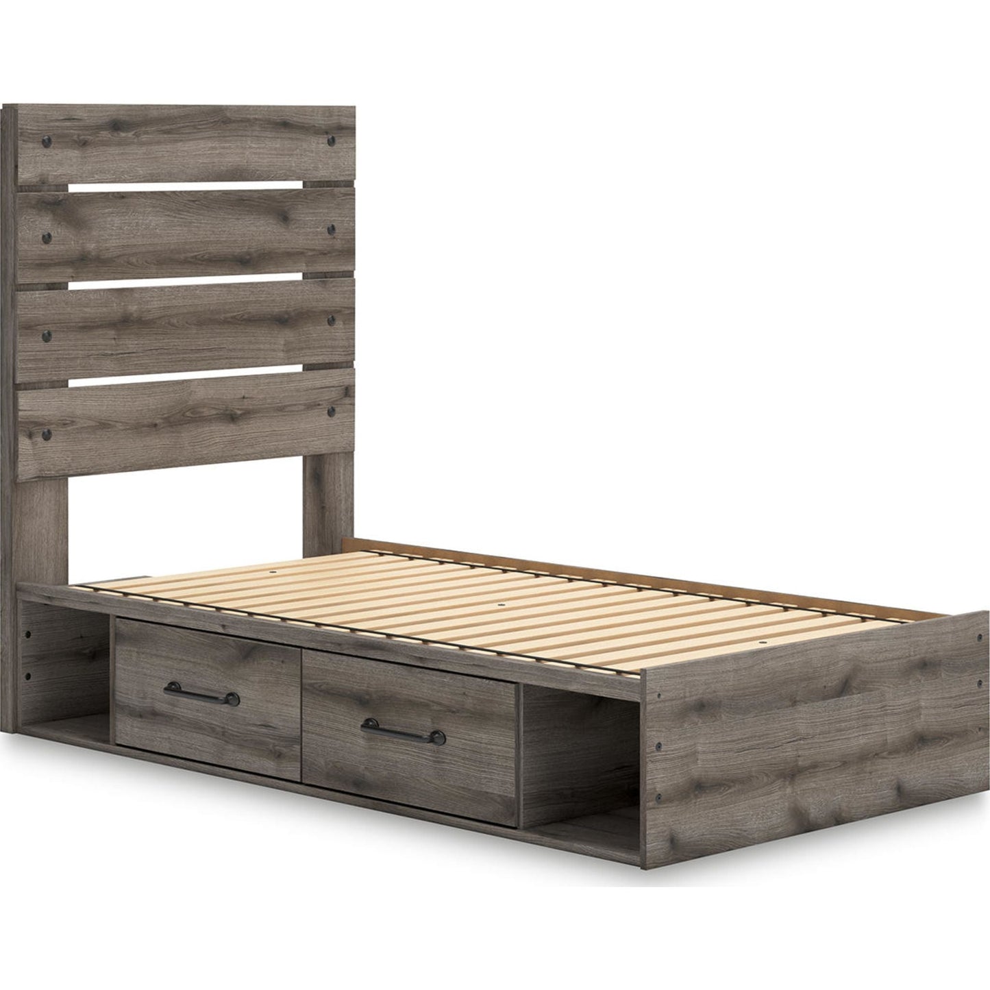 Lit double avec rangement Graystorm - Marron Gris