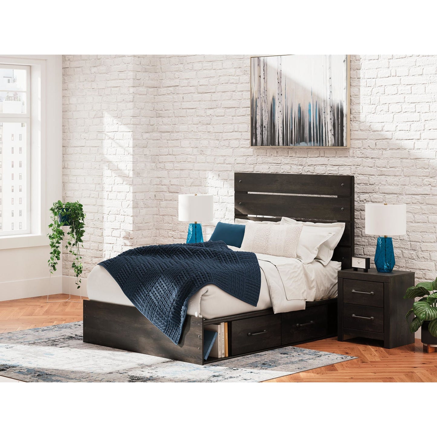 Lit de rangement complet Hollivern - Gris foncé