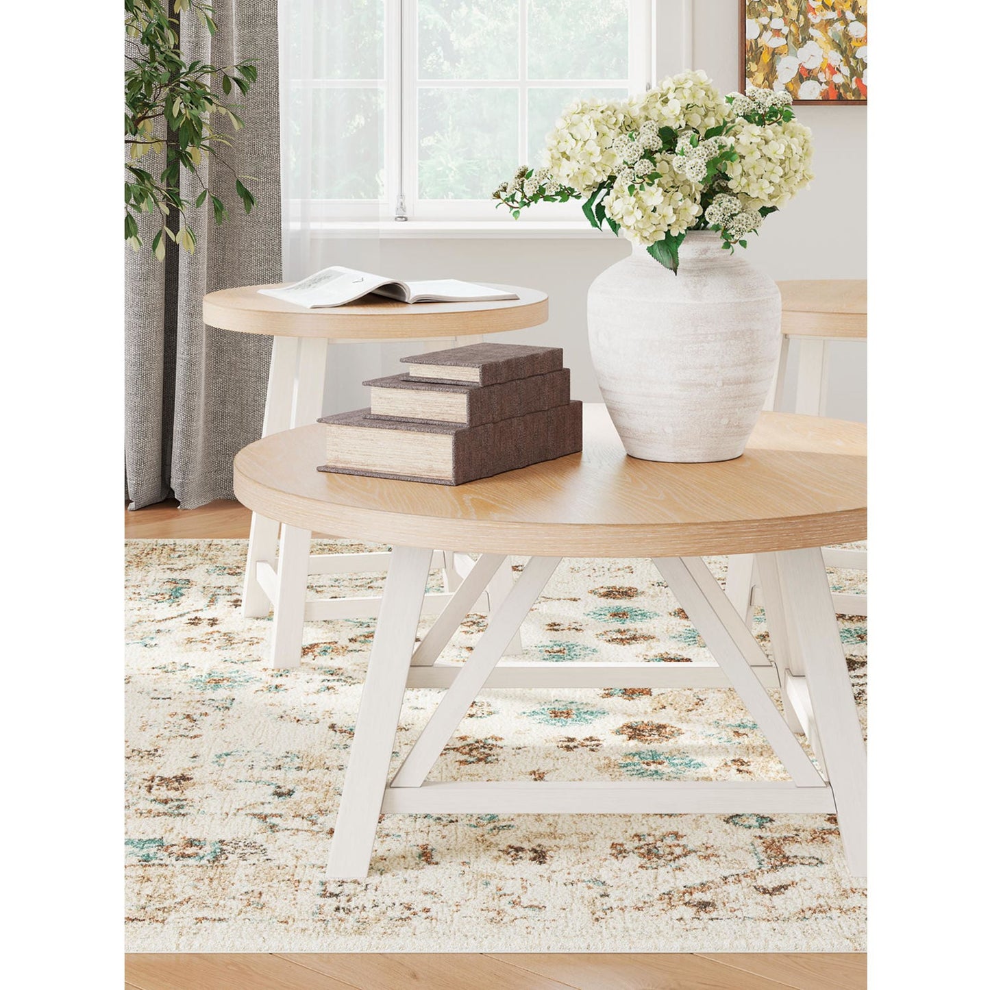 Lot de 3 tables Fawndell - Blanc antique/marron