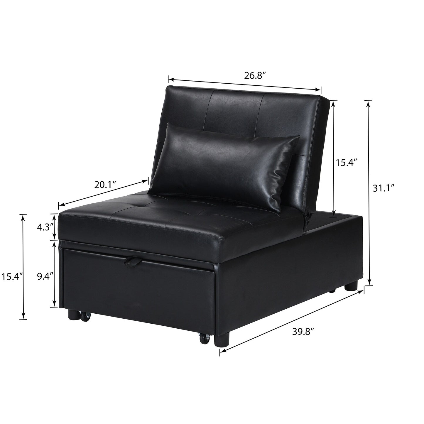 Canapé-lit ottoman simple pliable de 39,8 pouces avec dossier réglable et oreillers pour le salon