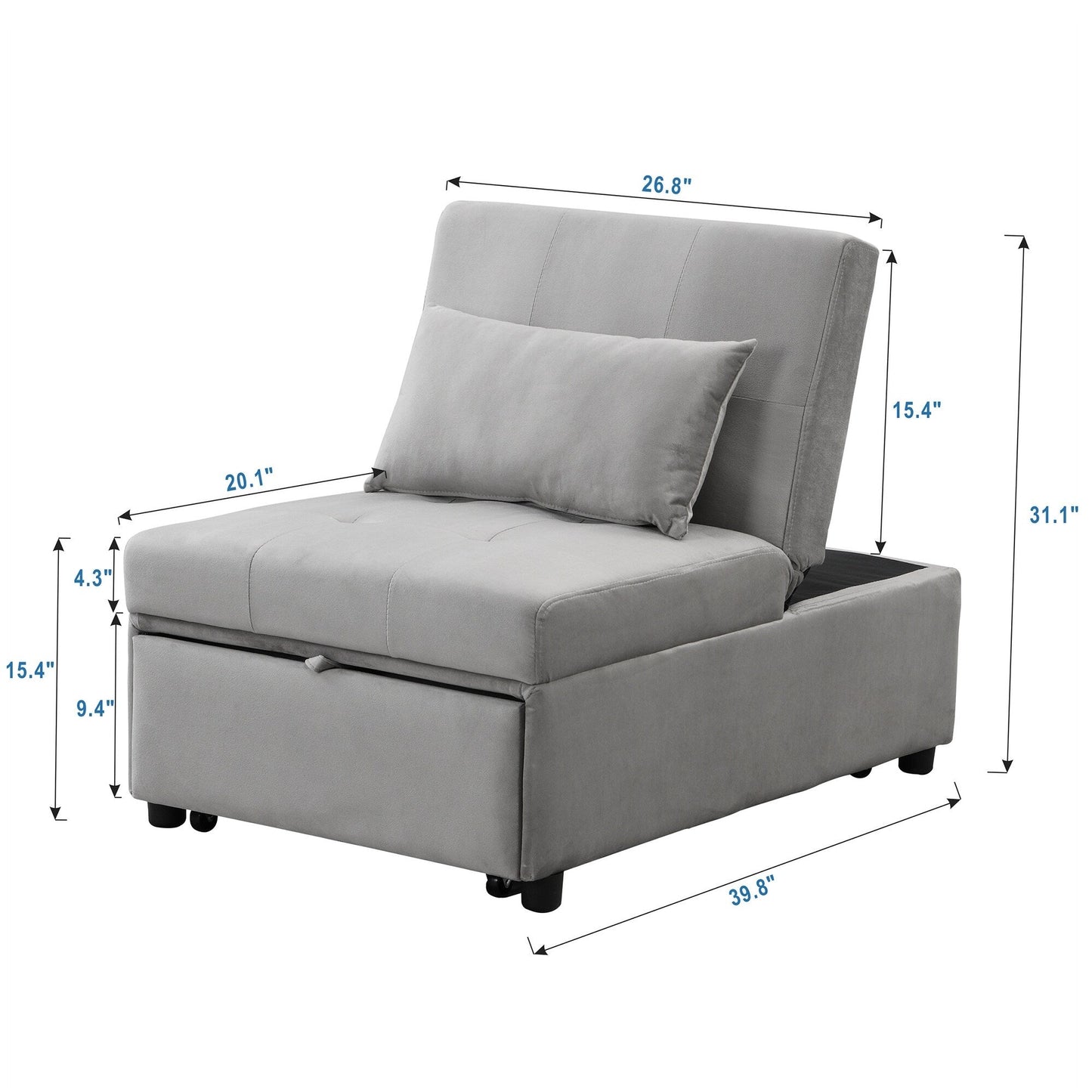 Canapé-lit ottoman simple pliable de 39,8 pouces avec dossier réglable et oreillers pour le salon
