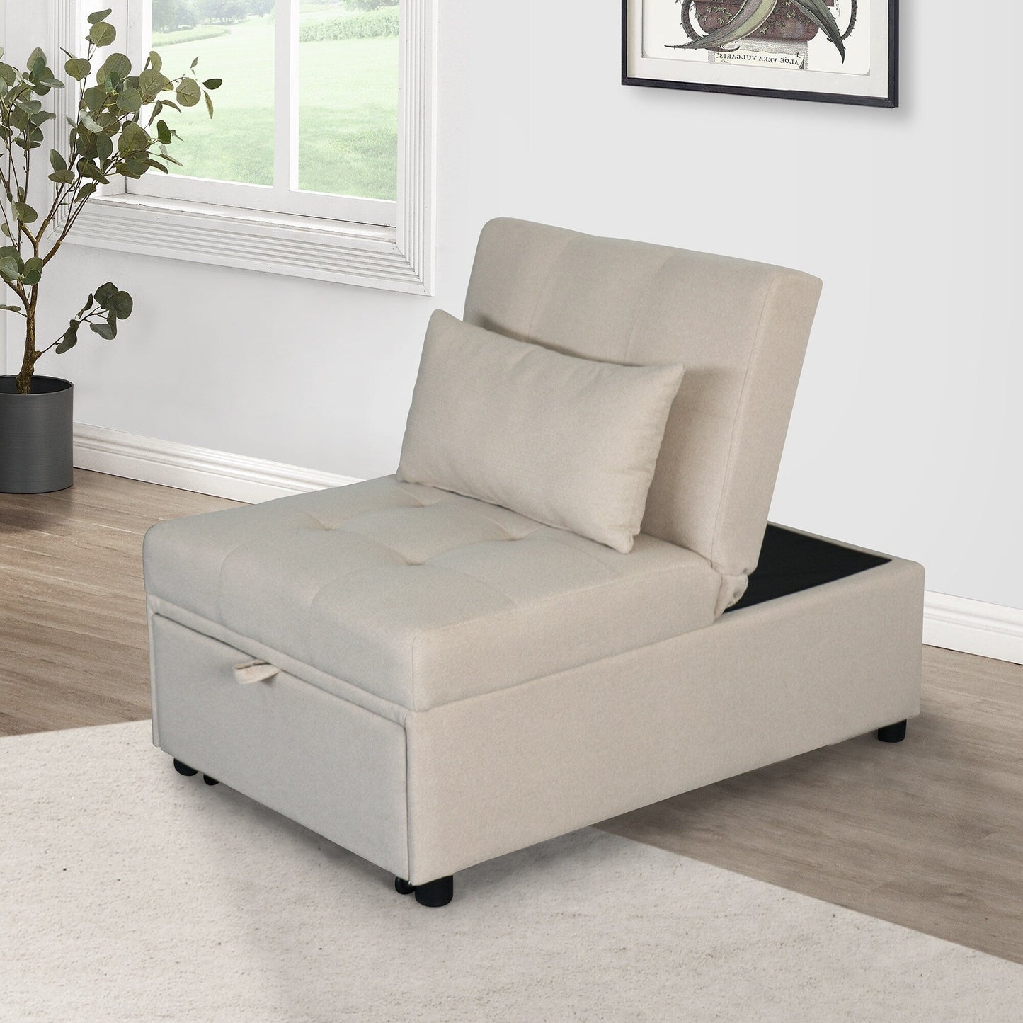 Canapé-lit ottoman simple pliable de 39,8 pouces avec dossier réglable et oreillers pour le salon