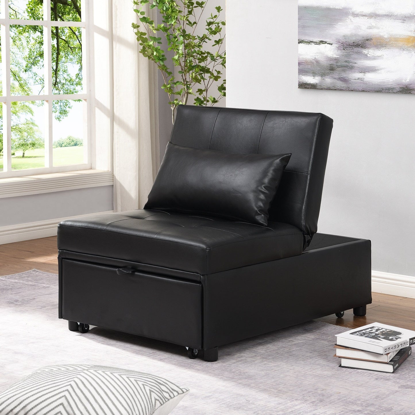 Canapé-lit ottoman simple pliable de 39,8 pouces avec dossier réglable et oreillers pour le salon