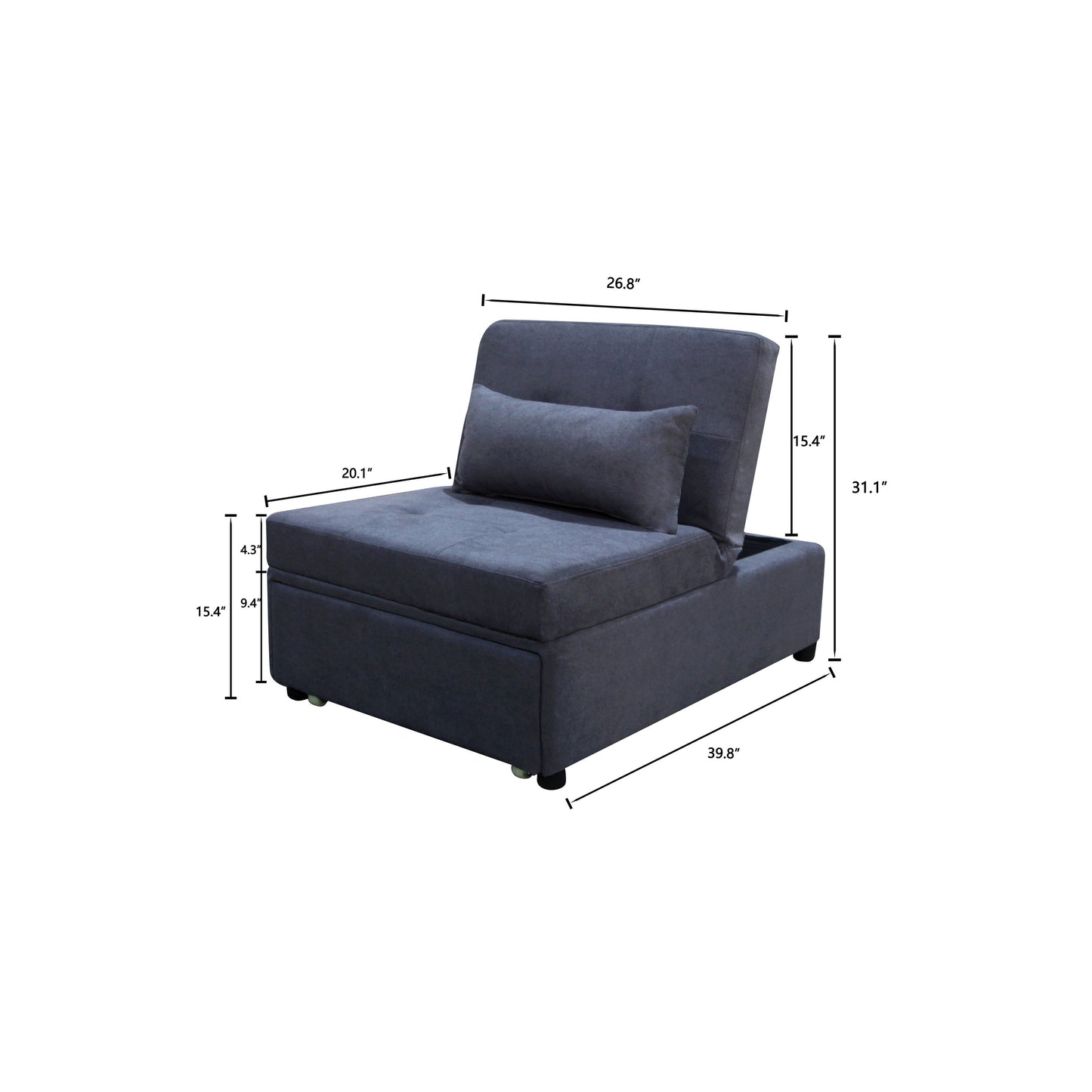 Canapé-lit ottoman simple pliable de 39,8 pouces avec dossier réglable et oreillers pour le salon