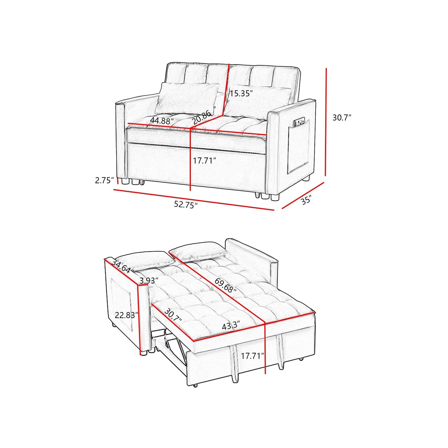 Canapé-lit 4 places moderne en velours avec dossier réglable (52,75 $)