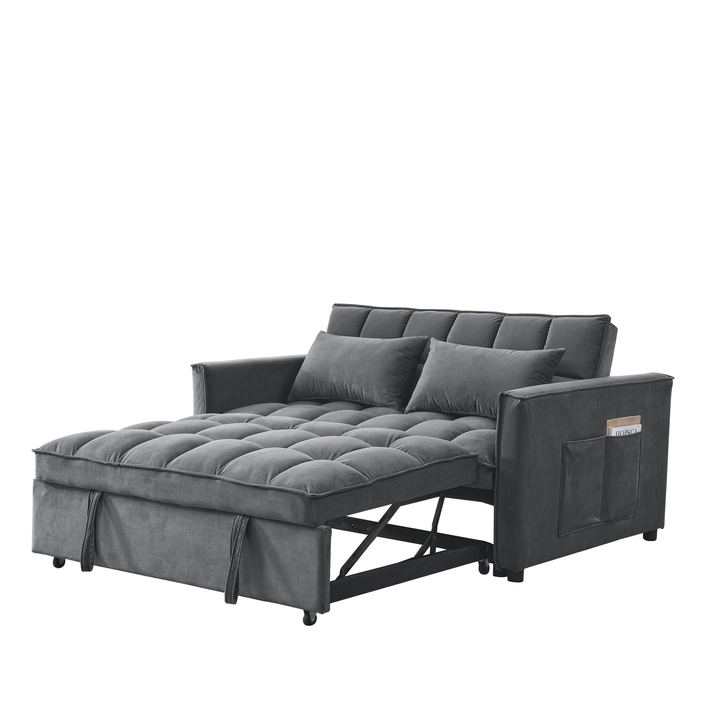Canapé-lit gigogne 3 en 1 en velours avec deux poches latérales et dossier réglable pour le salon (53,94 €)
