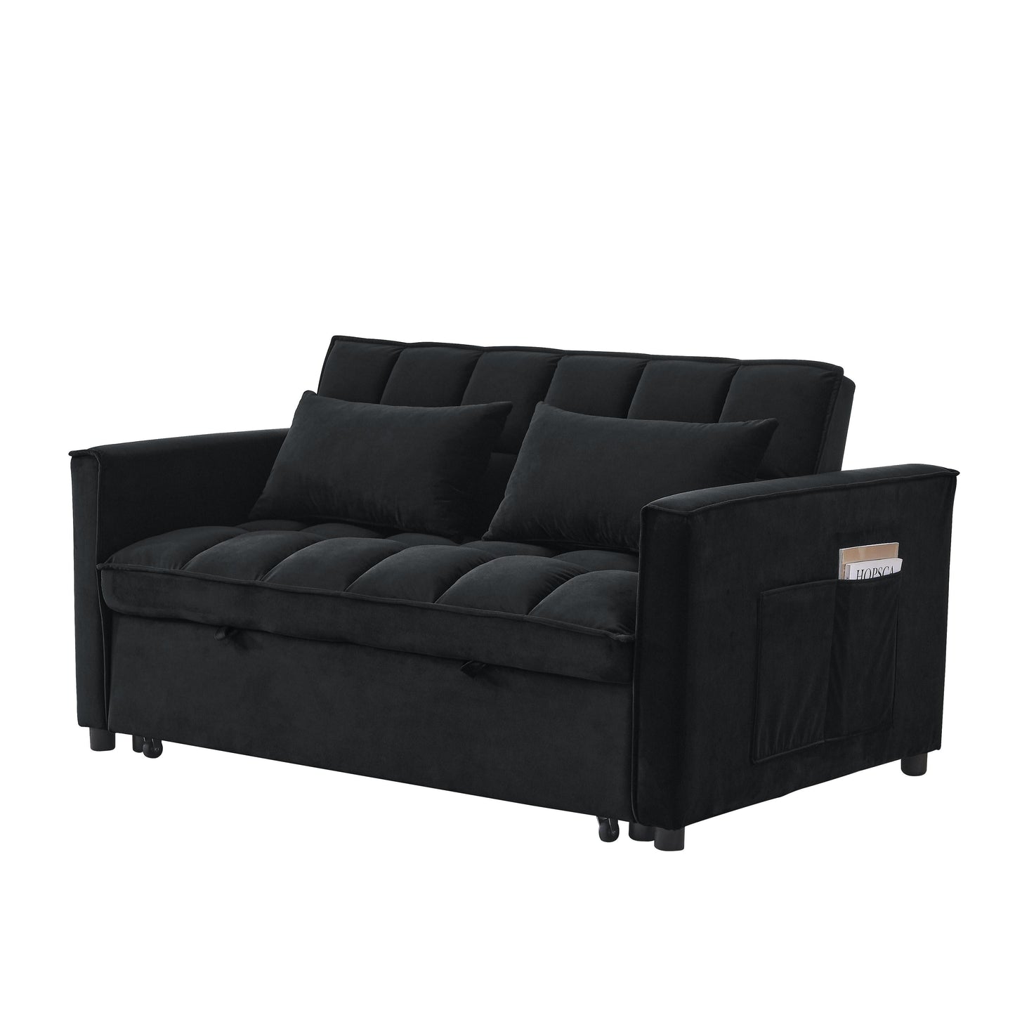 Canapé-lit gigogne 3 en 1 en velours avec deux poches latérales et dossier réglable pour le salon (53,94 €)