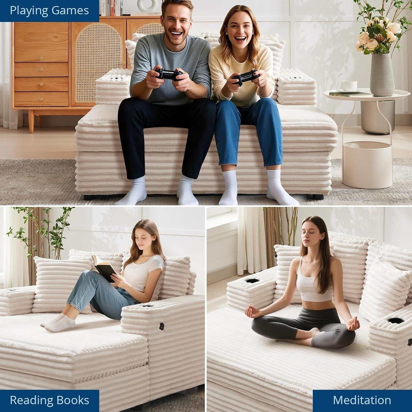 Canapé-lit rembourré de 54 pouces avec oreillers et accoudoirs, fauteuil d'intérieur surdimensionné, canapé-lit confortable en velours côtelé