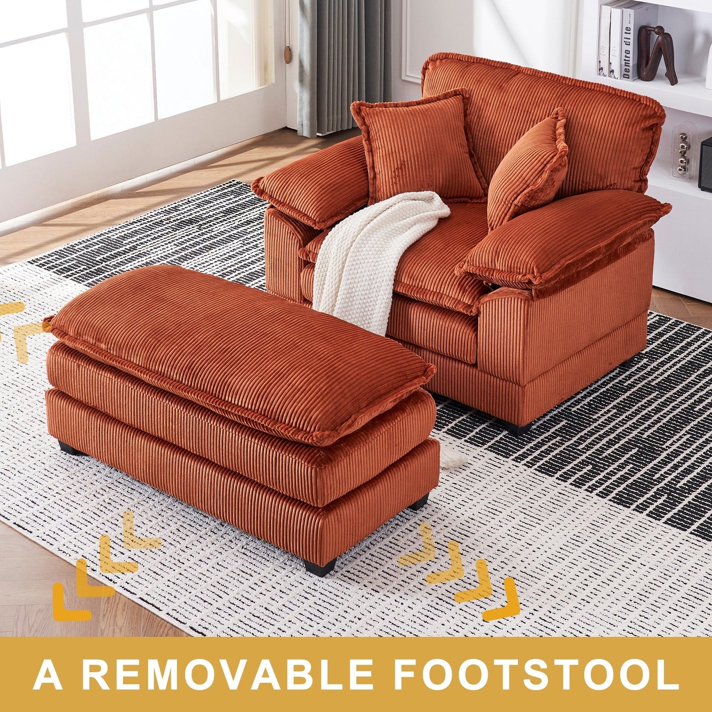 Fauteuil surdimensionné de 56,9 W avec ottoman, fauteuil de lecture pour chambre à coucher, canapé-lit inclinable moderne surdimensionné