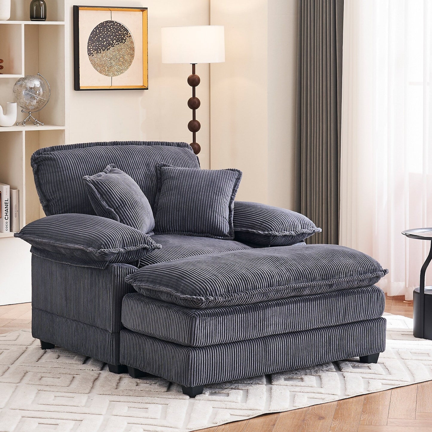 Fauteuil surdimensionné de 56,9 W avec ottoman, fauteuil de lecture pour chambre à coucher, canapé-lit inclinable moderne surdimensionné