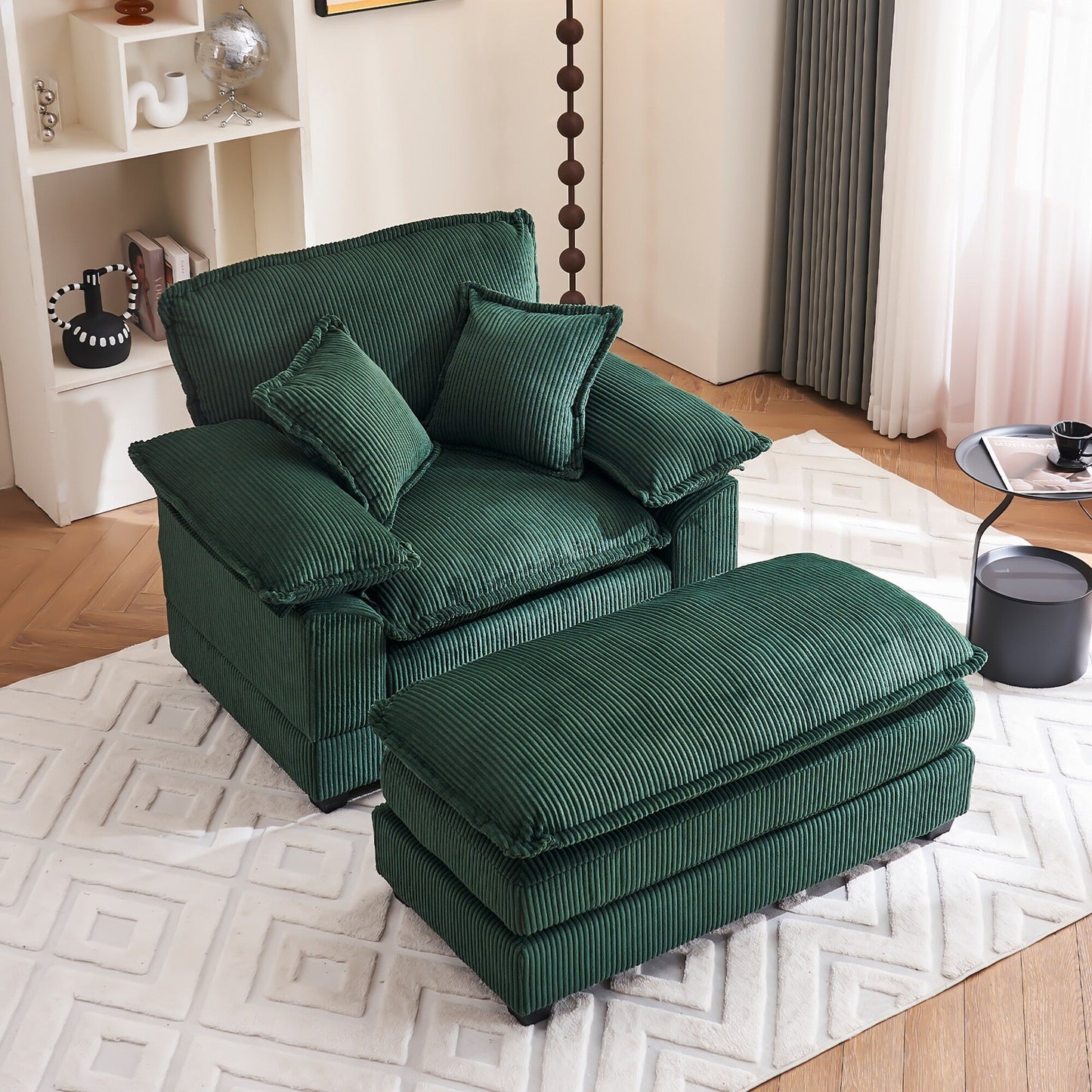 Fauteuil surdimensionné de 56,9 W avec ottoman, fauteuil de lecture pour chambre à coucher, canapé-lit inclinable moderne surdimensionné