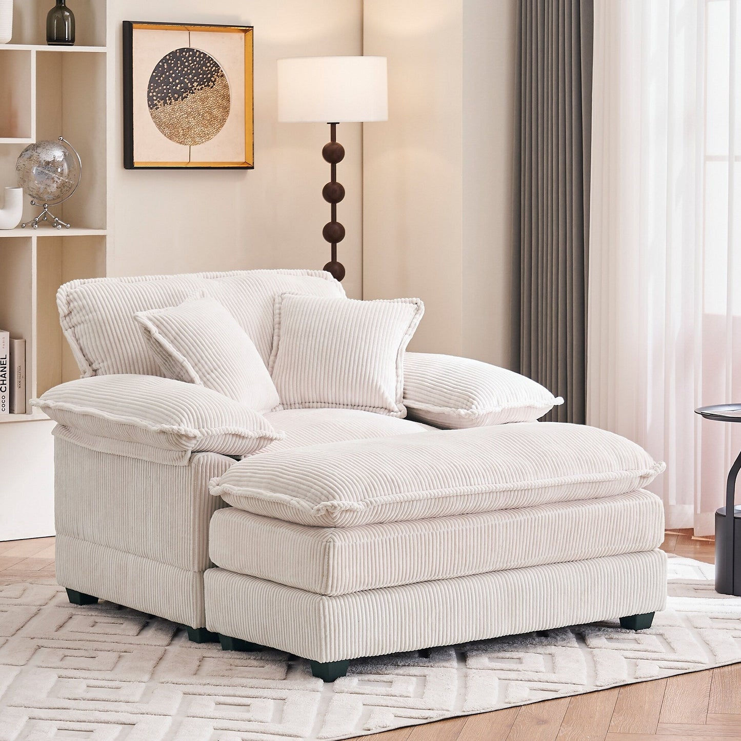 Fauteuil surdimensionné de 56,9 W avec ottoman, fauteuil de lecture pour chambre à coucher, canapé-lit inclinable moderne surdimensionné