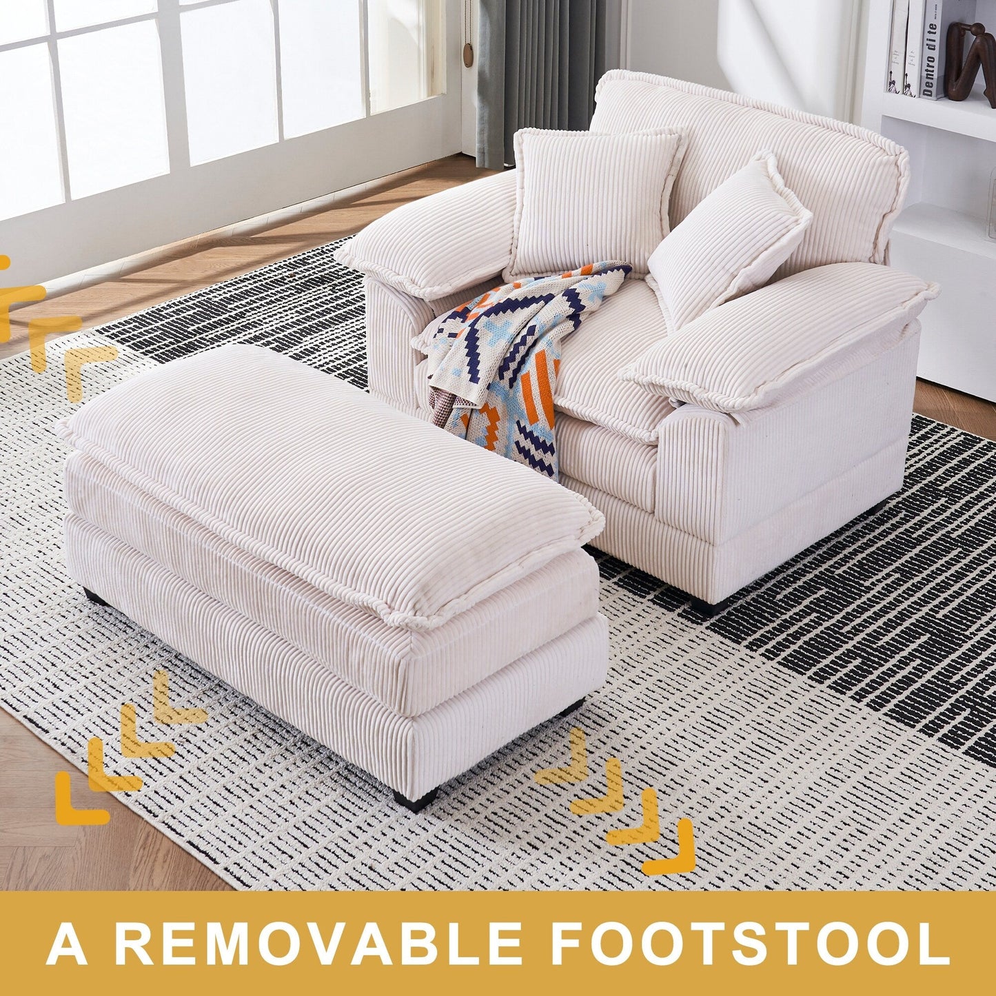 Fauteuil surdimensionné de 56,9 W avec ottoman, fauteuil de lecture pour chambre à coucher, canapé-lit inclinable moderne surdimensionné