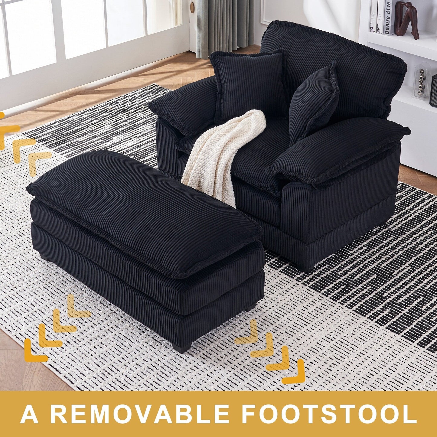 Fauteuil surdimensionné de 56,9 W avec ottoman, fauteuil de lecture pour chambre à coucher, canapé-lit inclinable moderne surdimensionné