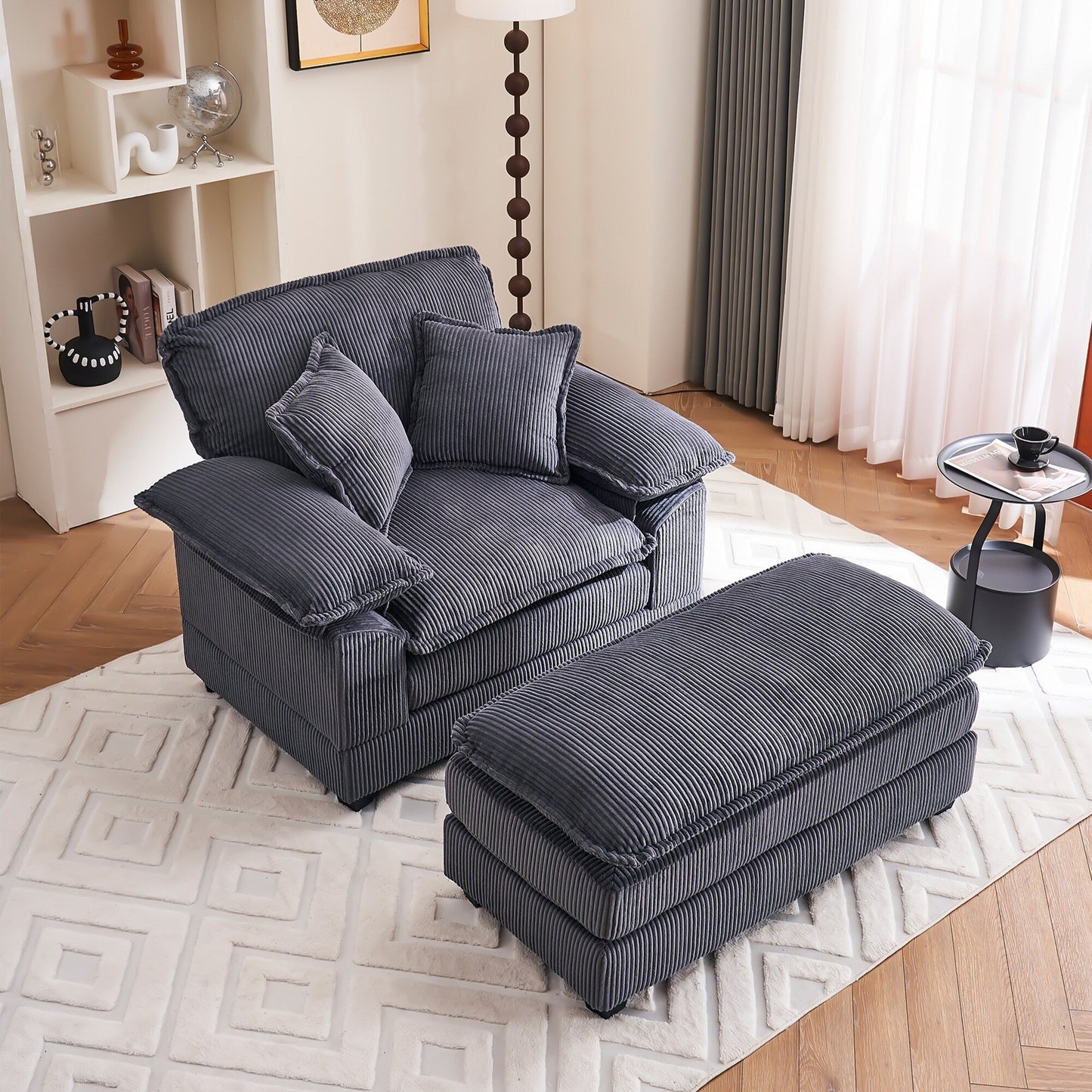 Fauteuil surdimensionné de 56,9 W avec ottoman, fauteuil de lecture pour chambre à coucher, canapé-lit inclinable moderne surdimensionné
