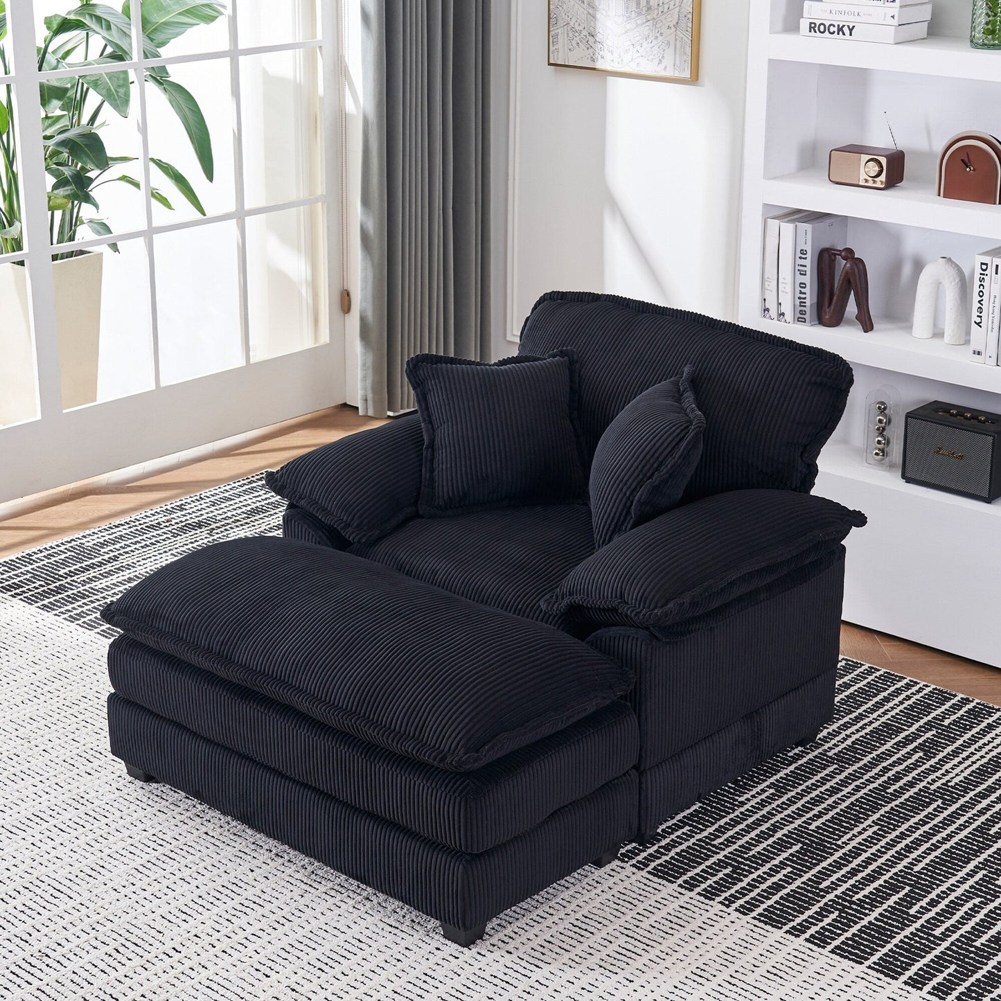 Fauteuil surdimensionné de 56,9 W avec ottoman, fauteuil de lecture pour chambre à coucher, canapé-lit inclinable moderne surdimensionné