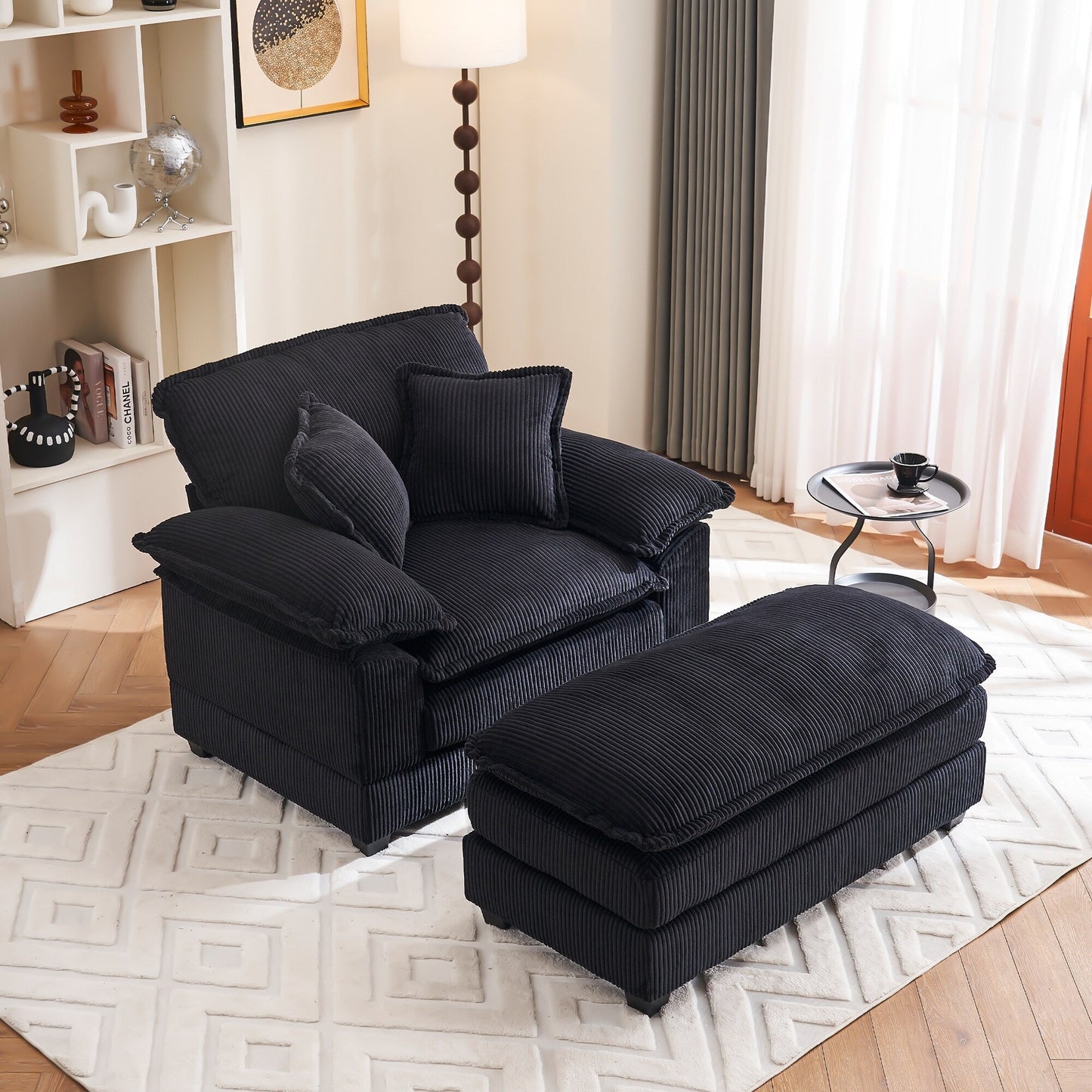Fauteuil surdimensionné de 56,9 W avec ottoman, fauteuil de lecture pour chambre à coucher, canapé-lit inclinable moderne surdimensionné