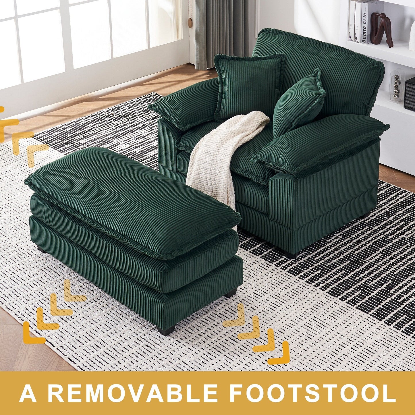 Fauteuil surdimensionné de 56,9 W avec ottoman, fauteuil de lecture pour chambre à coucher, canapé-lit inclinable moderne surdimensionné