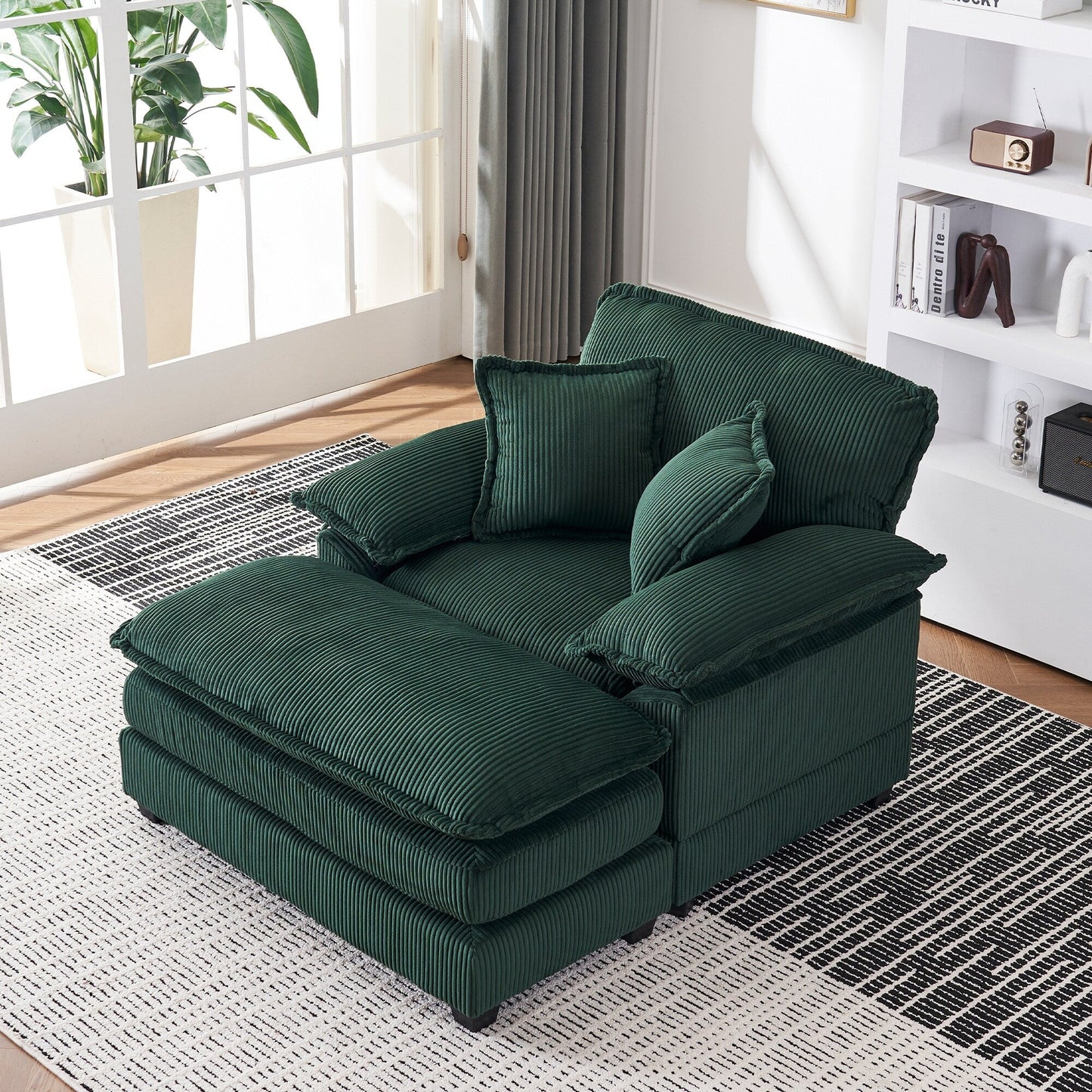 Fauteuil surdimensionné de 56,9 W avec ottoman, fauteuil de lecture pour chambre à coucher, canapé-lit inclinable moderne surdimensionné