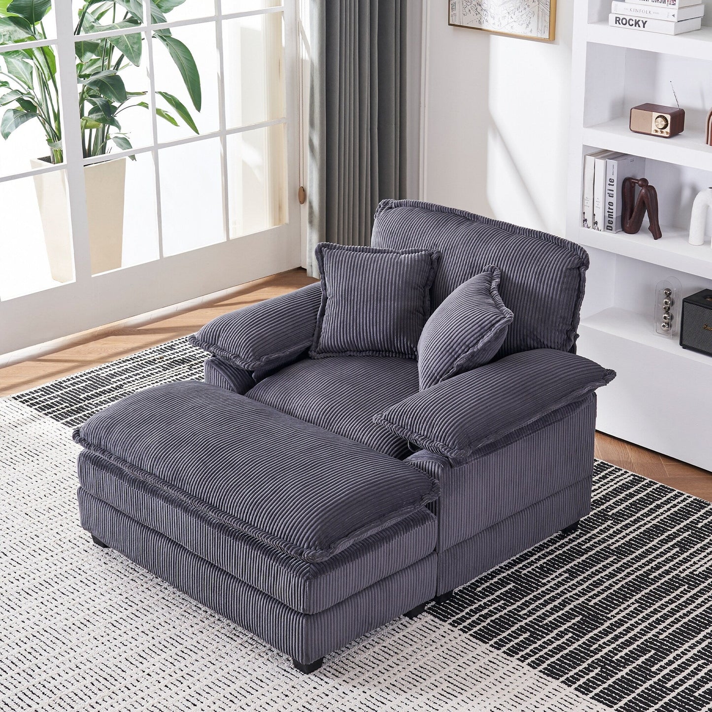 Fauteuil surdimensionné de 56,9 W avec ottoman, fauteuil de lecture pour chambre à coucher, canapé-lit inclinable moderne surdimensionné