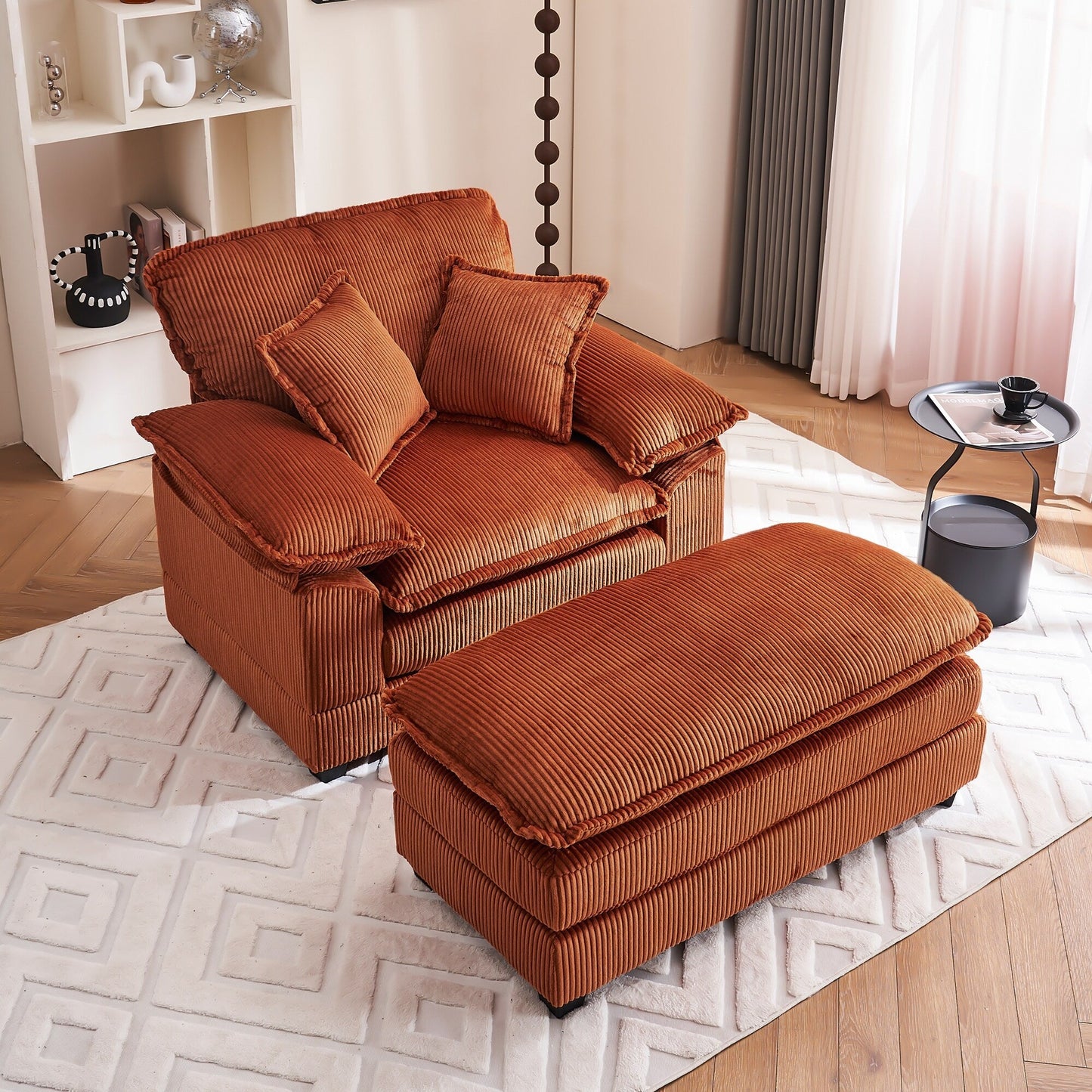 Fauteuil surdimensionné de 56,9 W avec ottoman, fauteuil de lecture pour chambre à coucher, canapé-lit inclinable moderne surdimensionné
