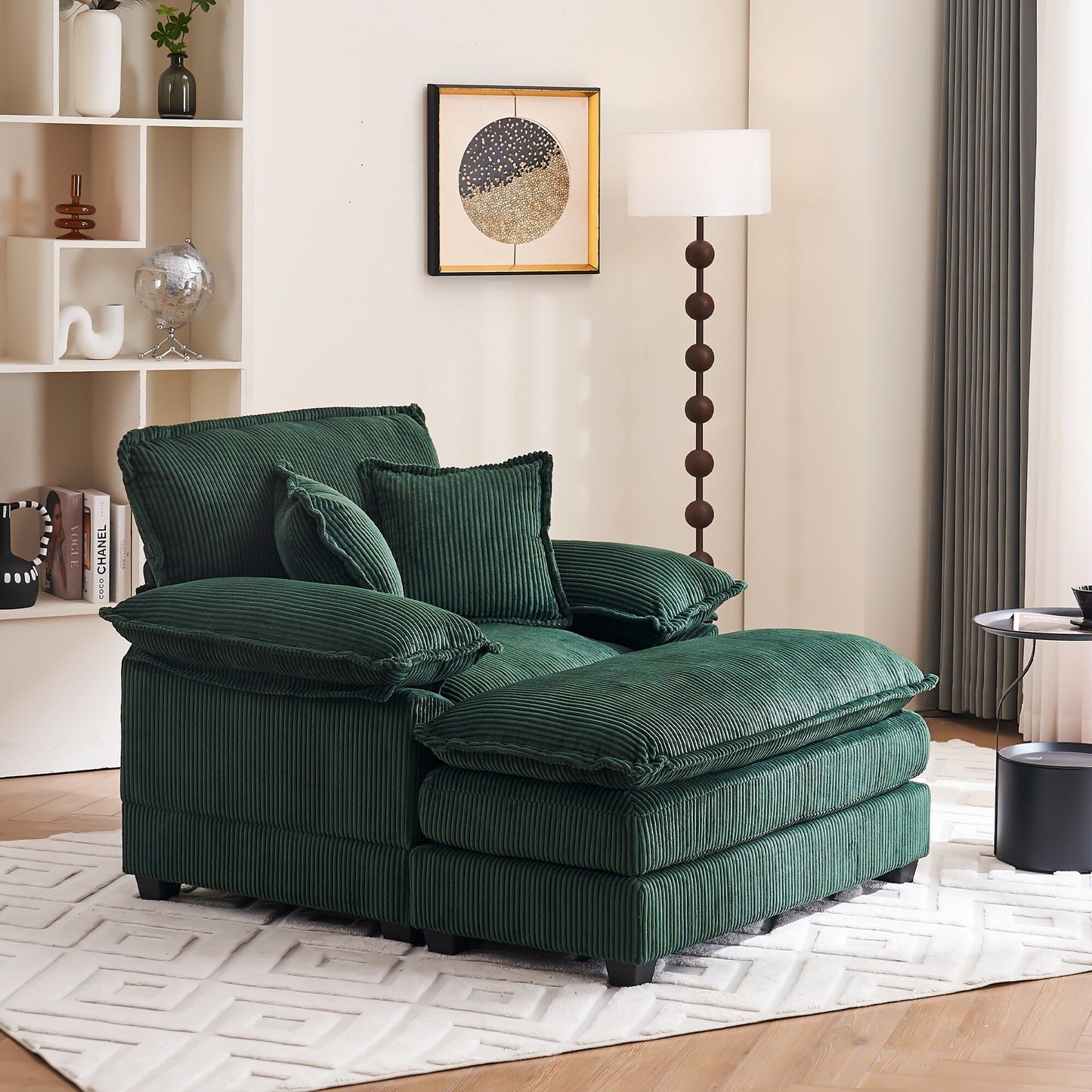 Fauteuil surdimensionné de 56,9 W avec ottoman, fauteuil de lecture pour chambre à coucher, canapé-lit inclinable moderne surdimensionné