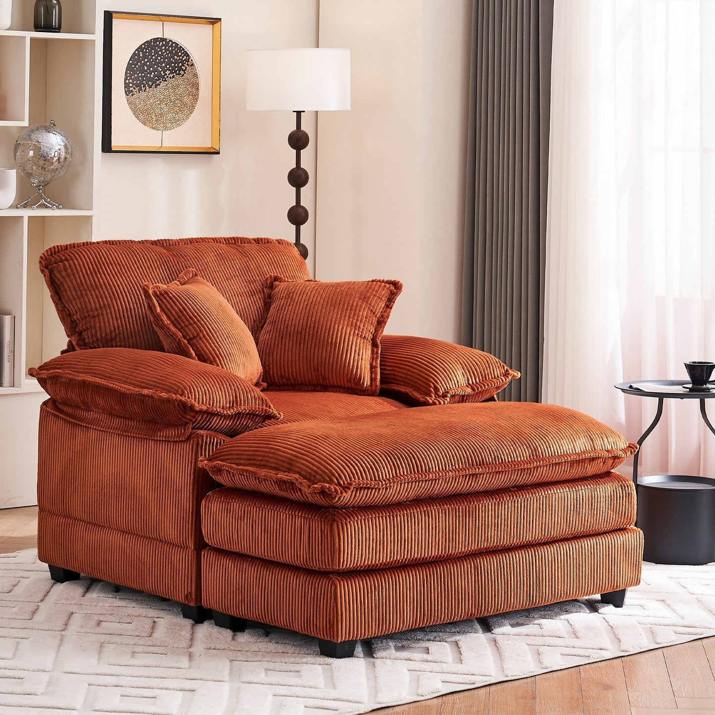 Fauteuil surdimensionné de 56,9 W avec ottoman, fauteuil de lecture pour chambre à coucher, canapé-lit inclinable moderne surdimensionné
