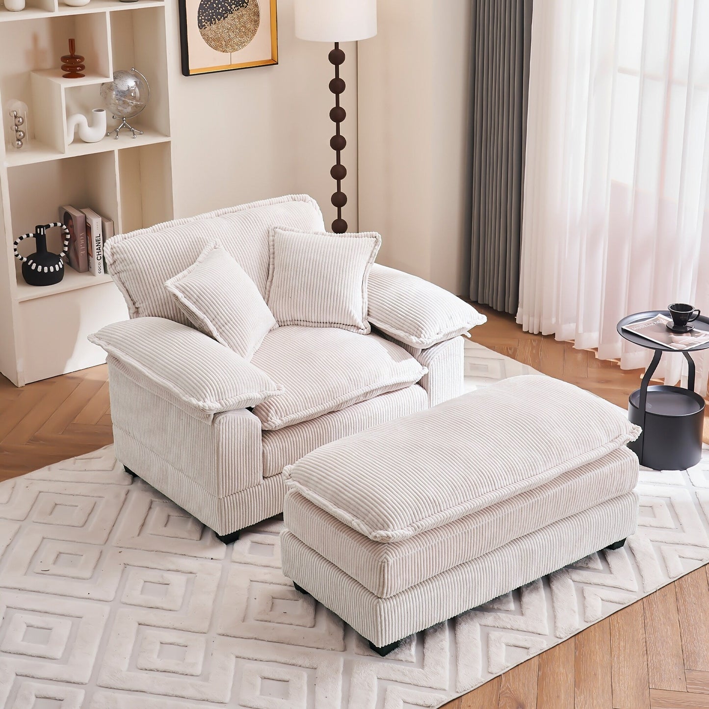 Fauteuil surdimensionné de 56,9 W avec ottoman, fauteuil de lecture pour chambre à coucher, canapé-lit inclinable moderne surdimensionné