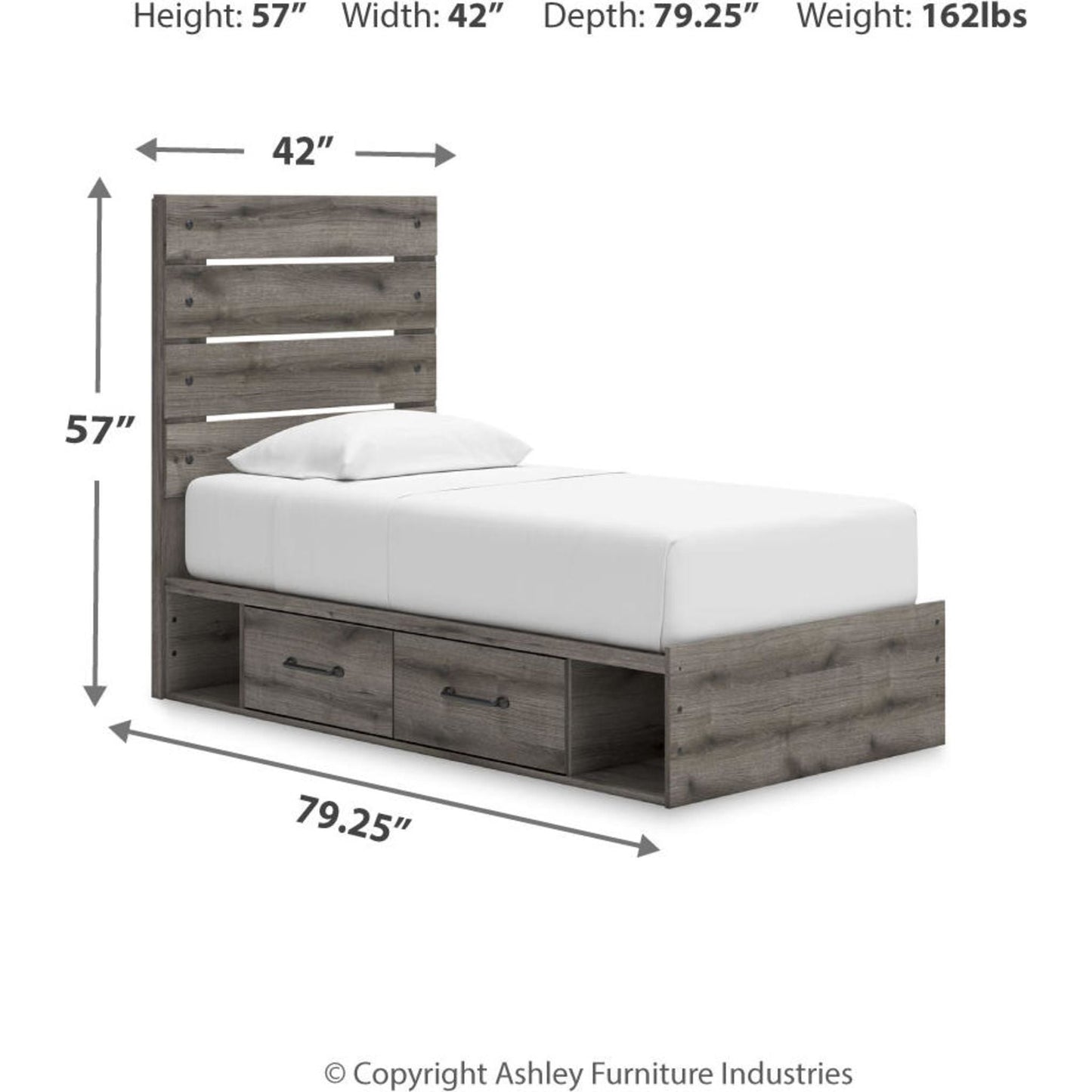 Lit double avec rangement Graystorm - Marron Gris