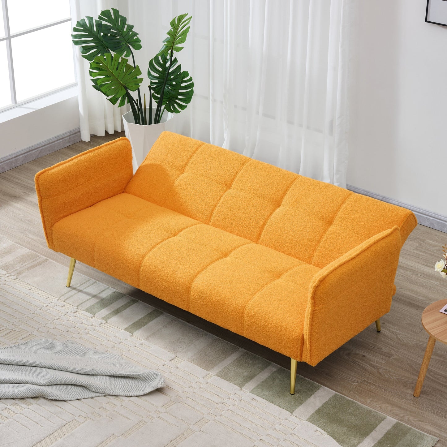 Canapé-lit en polaire Teddy de 70 pouces, canapé-lit futon convertible avec accoudoirs et dossier réglables
