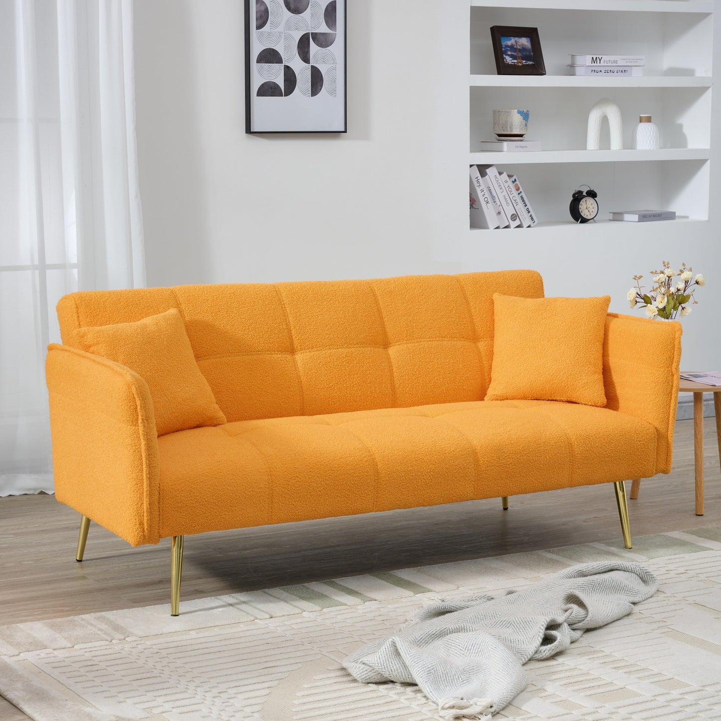 Canapé-lit en polaire Teddy de 70 pouces, canapé-lit futon convertible avec accoudoirs et dossier réglables