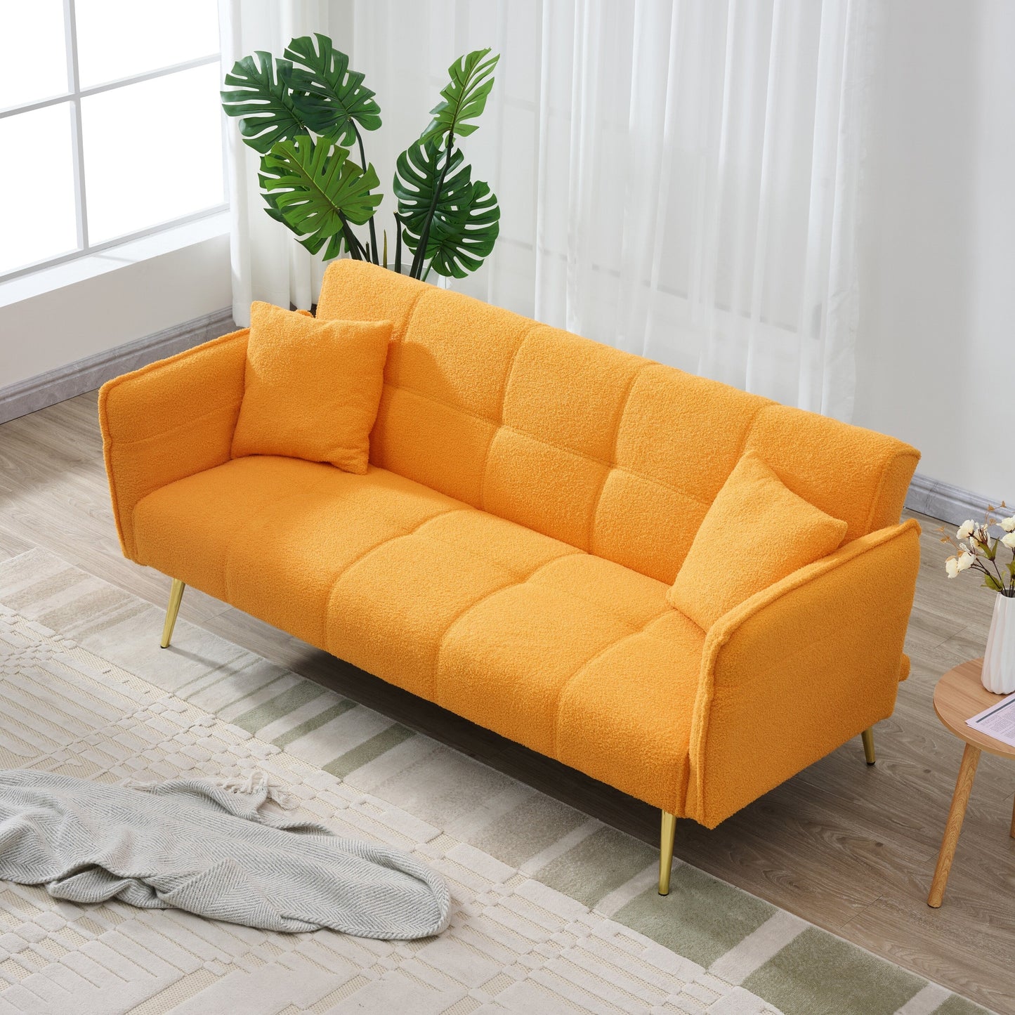 Canapé-lit en polaire Teddy de 70 pouces, canapé-lit futon convertible avec accoudoirs et dossier réglables