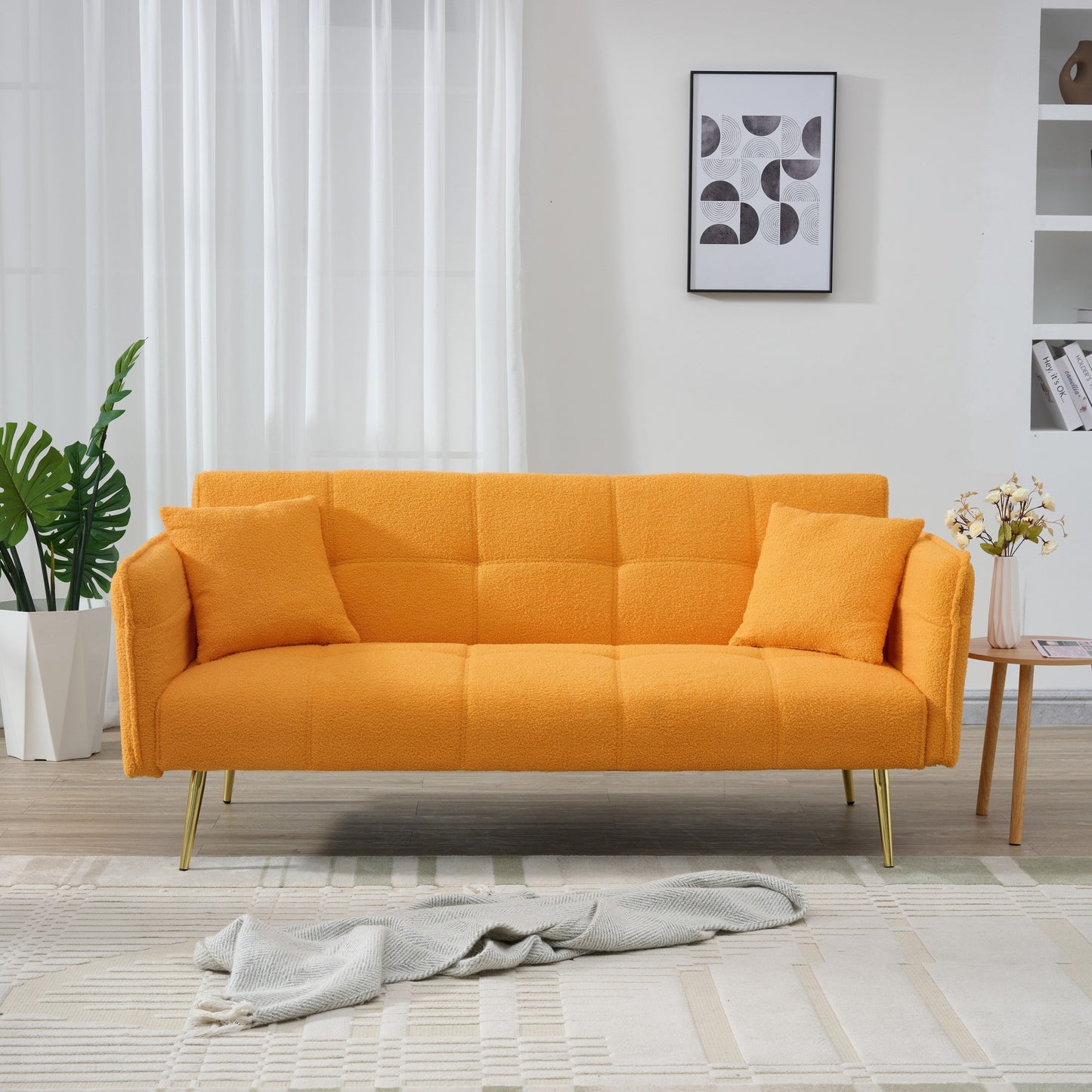 Canapé-lit en polaire Teddy de 70 pouces, canapé-lit futon convertible avec accoudoirs et dossier réglables