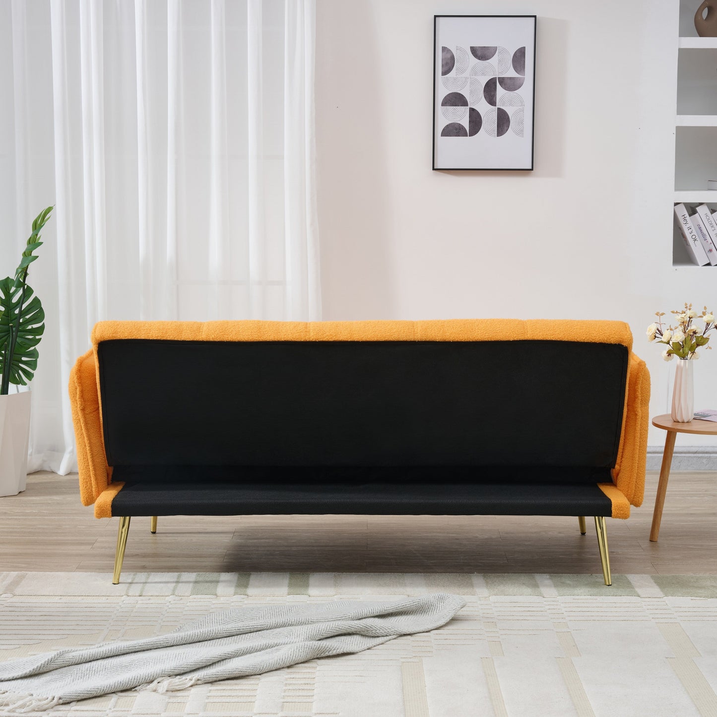 Canapé-lit en polaire Teddy de 70 pouces, canapé-lit futon convertible avec accoudoirs et dossier réglables