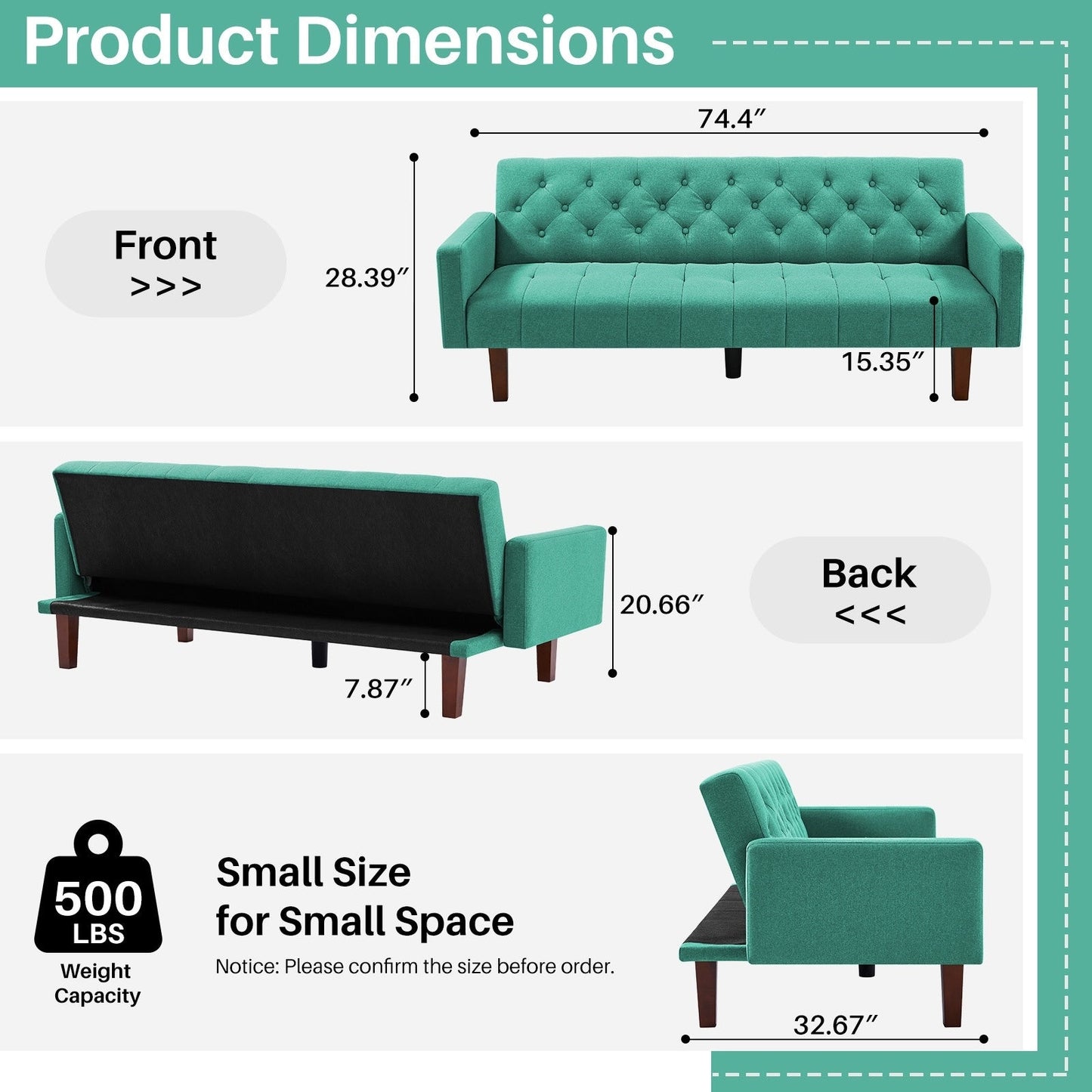Canapé-lit futon convertible en lin pour une personne de 74,41 po avec dossier réglable – 74,41 x 32,68 x 28,94 po