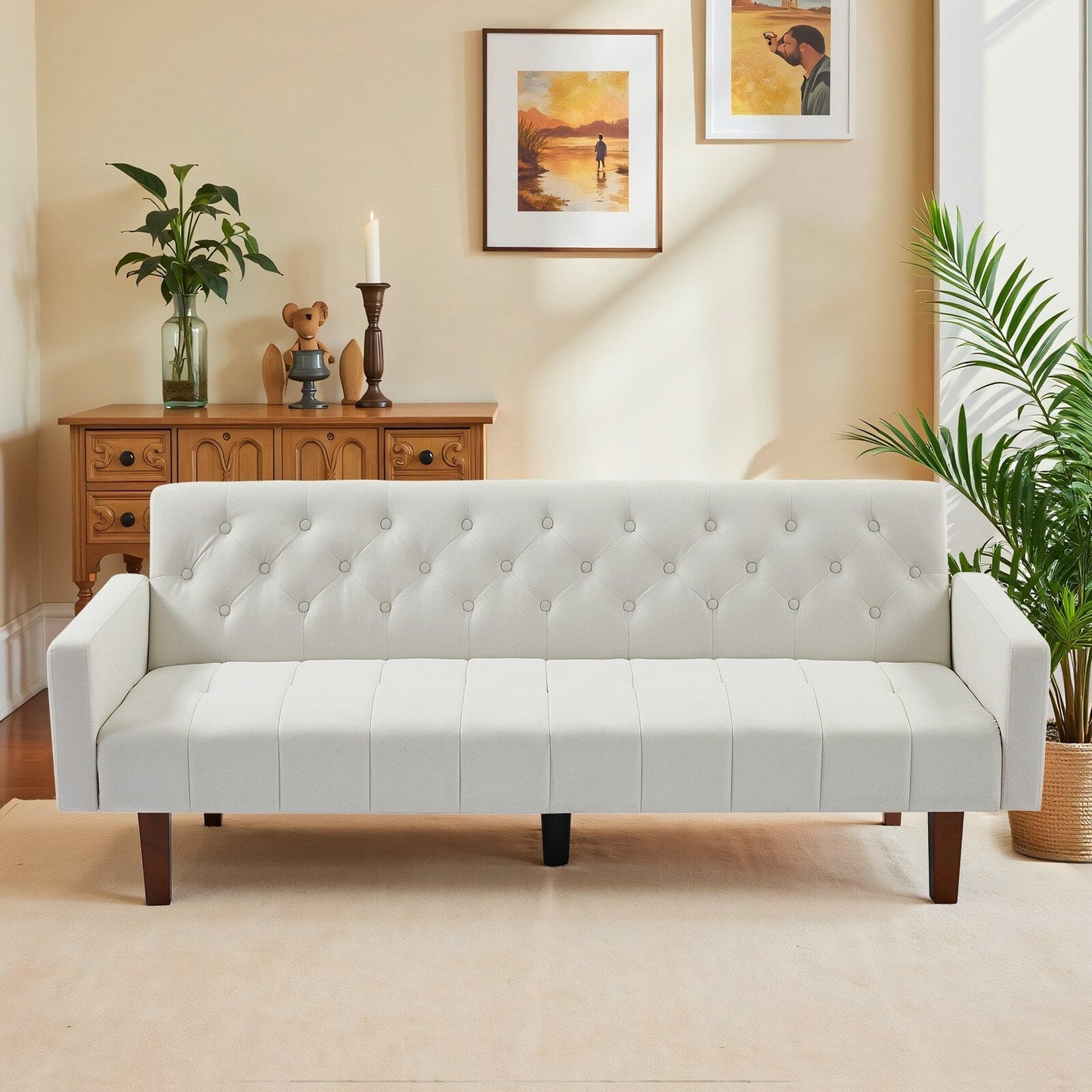 Canapé-lit futon convertible en lin pour une personne de 74,41 po avec dossier réglable – 74,41 x 32,68 x 28,94 po