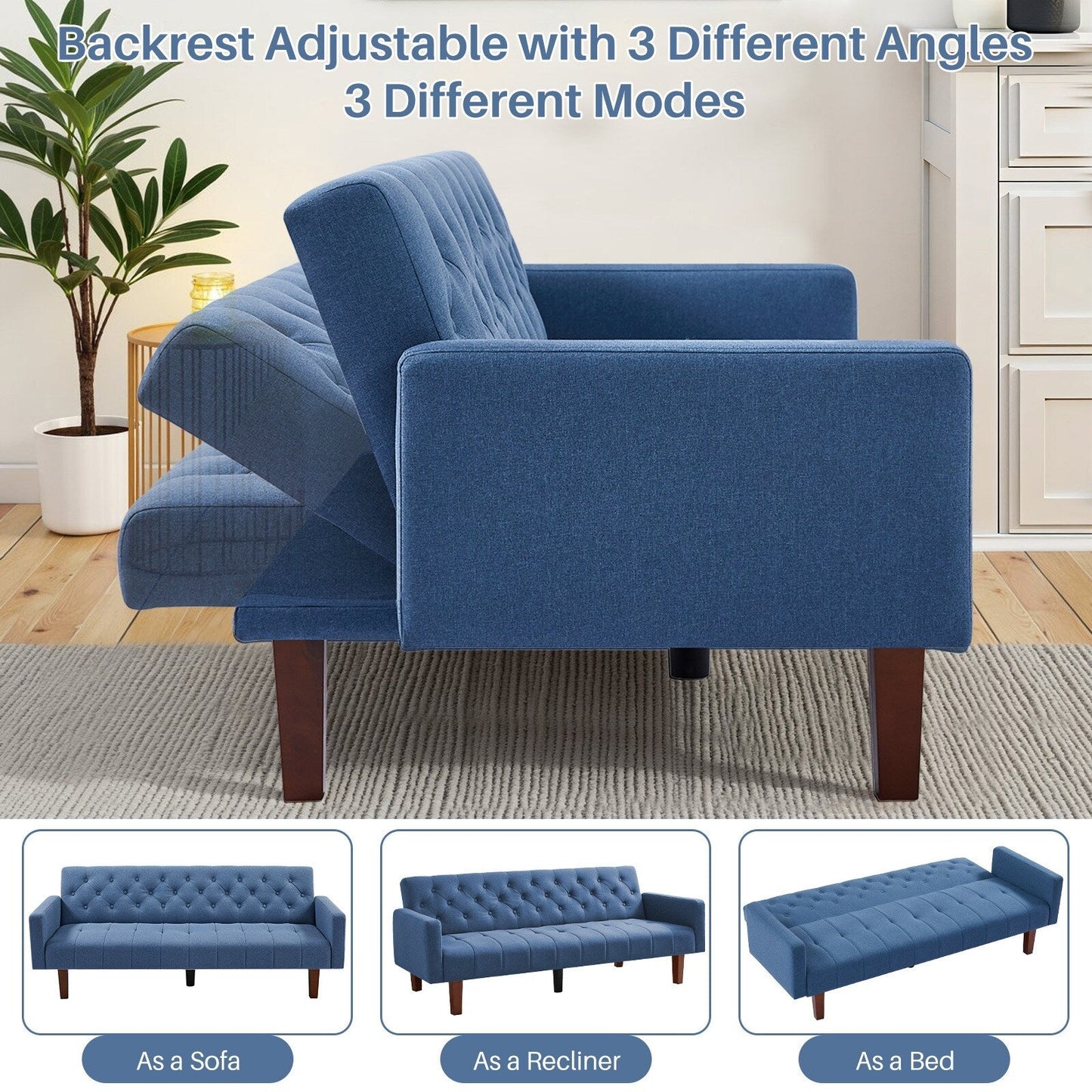Canapé-lit futon convertible en lin pour une personne de 74,41 po avec dossier réglable – 74,41 x 32,68 x 28,94 po