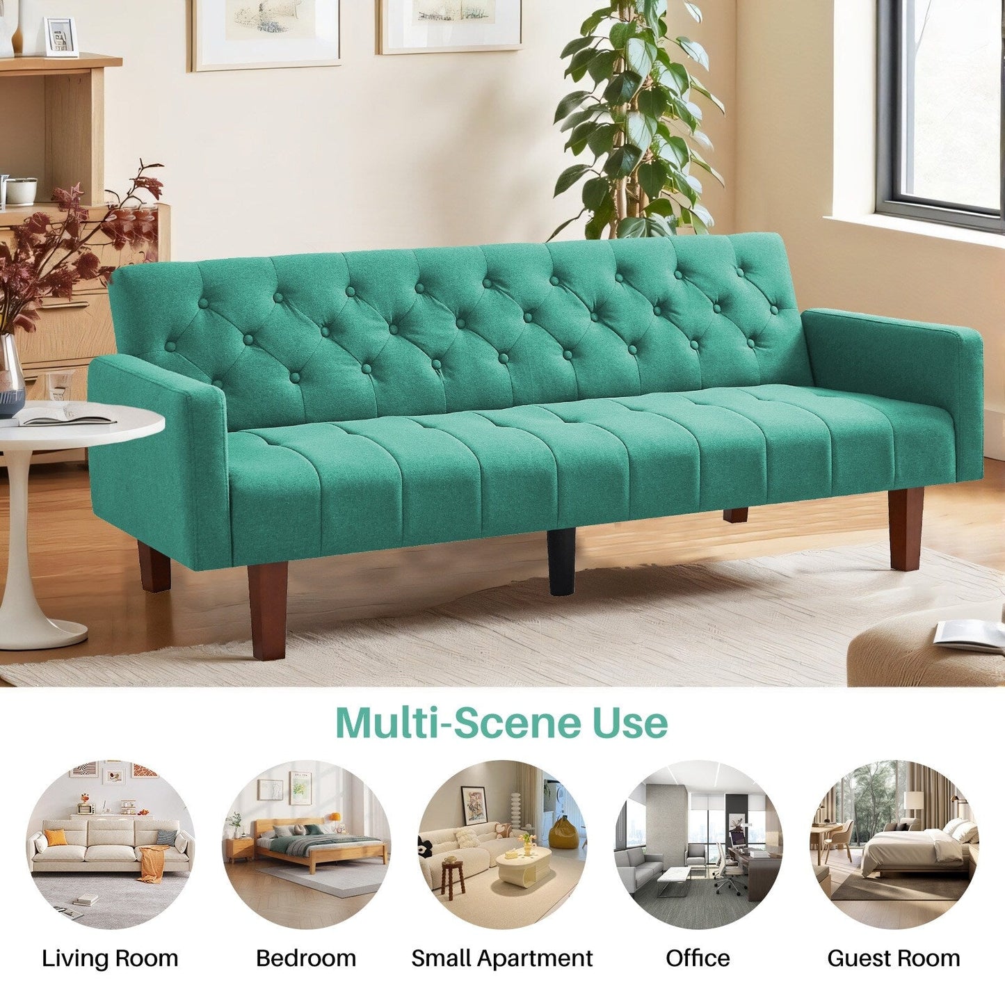 Canapé-lit futon convertible en lin pour une personne de 74,41 po avec dossier réglable – 74,41 x 32,68 x 28,94 po