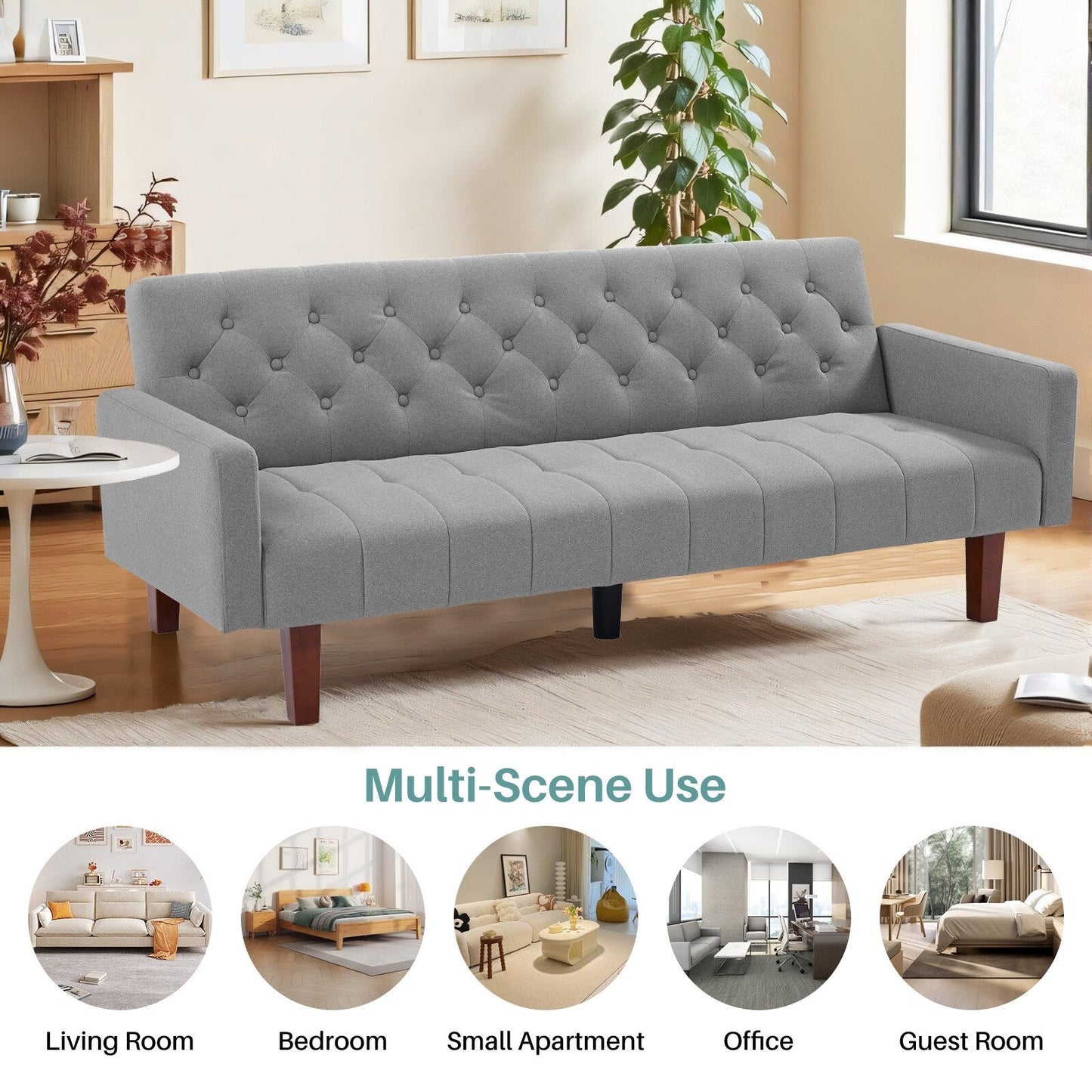 Canapé-lit futon convertible en lin pour une personne de 74,41 po avec dossier réglable – 74,41 x 32,68 x 28,94 po