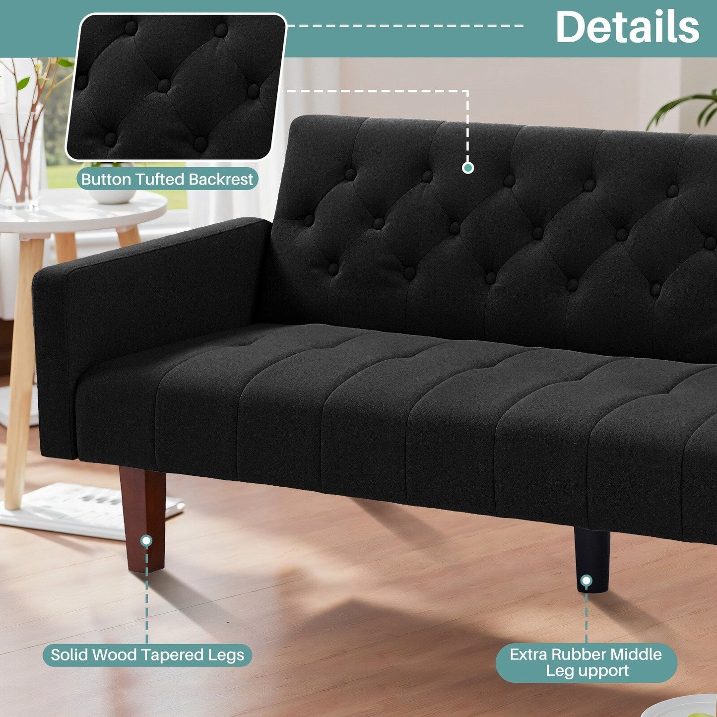 Canapé-lit futon convertible en lin pour une personne de 74,41 po avec dossier réglable – 74,41 x 32,68 x 28,94 po