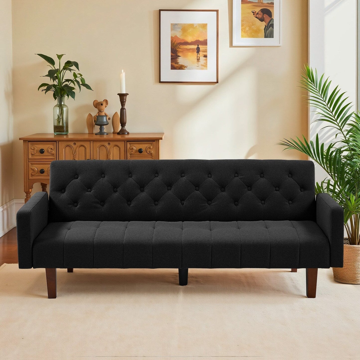 Canapé-lit futon convertible en lin pour une personne de 74,41 po avec dossier réglable – 74,41 x 32,68 x 28,94 po