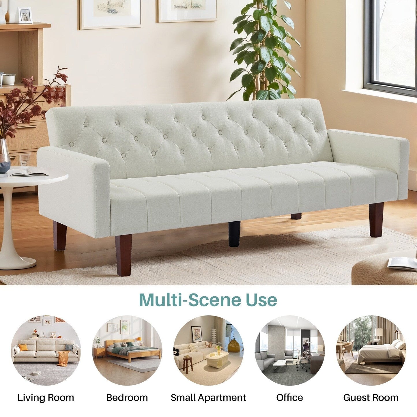 Canapé-lit futon convertible en lin pour une personne de 74,41 po avec dossier réglable – 74,41 x 32,68 x 28,94 po