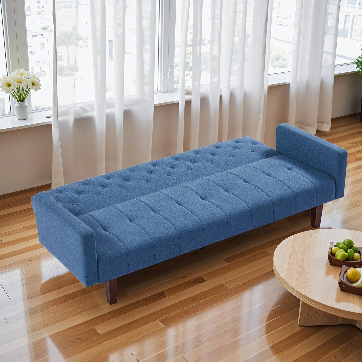 Canapé-lit futon convertible en lin pour une personne de 74,41 po avec dossier réglable – 74,41 x 32,68 x 28,94 po