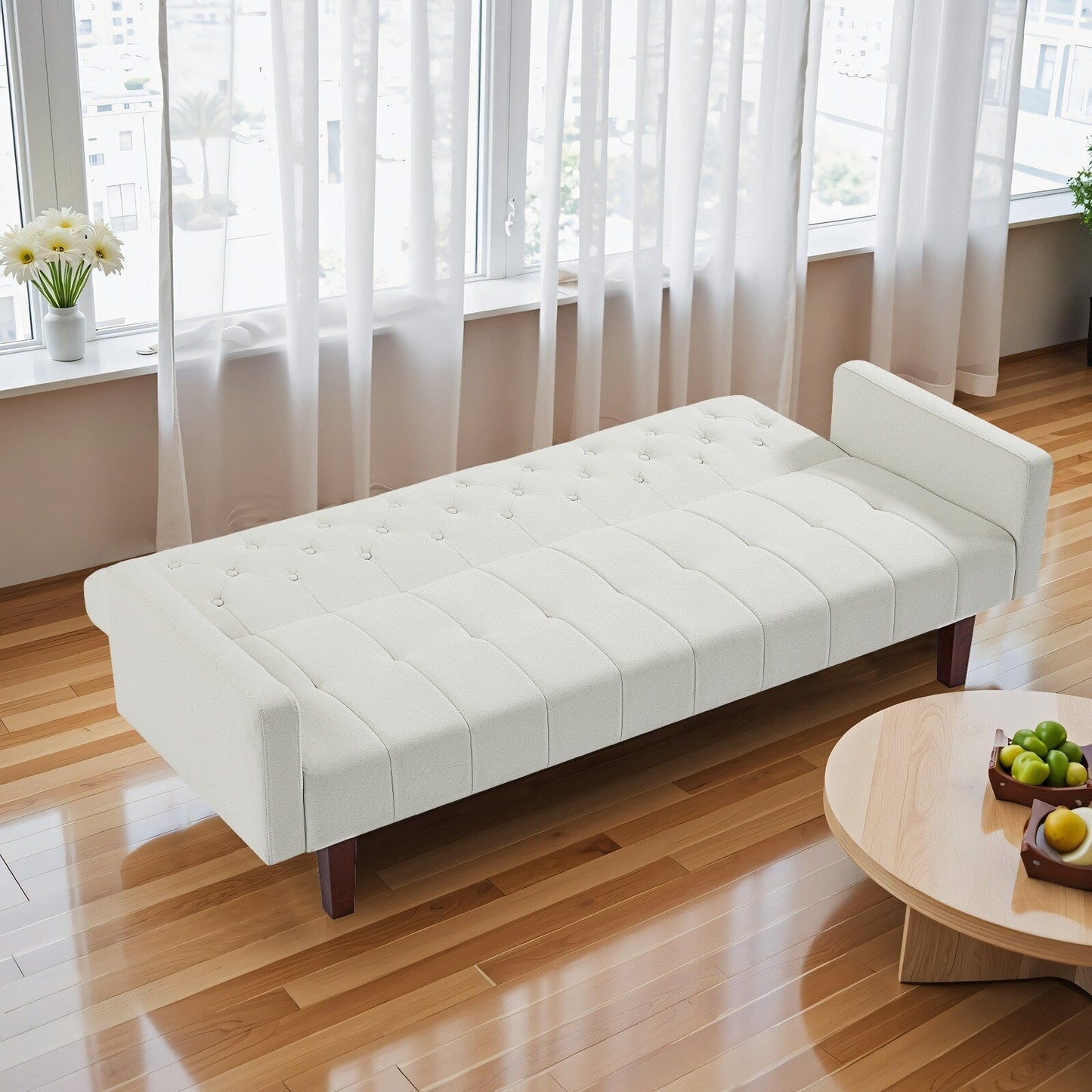 Canapé-lit futon convertible en lin pour une personne de 74,41 po avec dossier réglable – 74,41 x 32,68 x 28,94 po