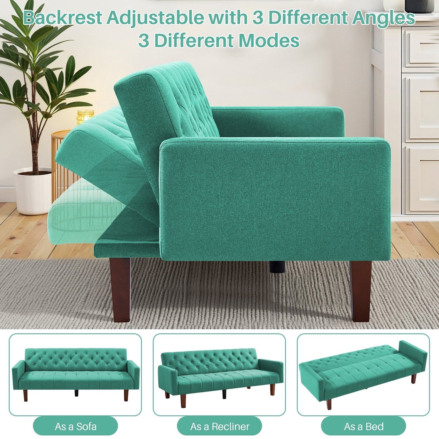 Canapé-lit futon convertible en lin pour une personne de 74,41 po avec dossier réglable – 74,41 x 32,68 x 28,94 po