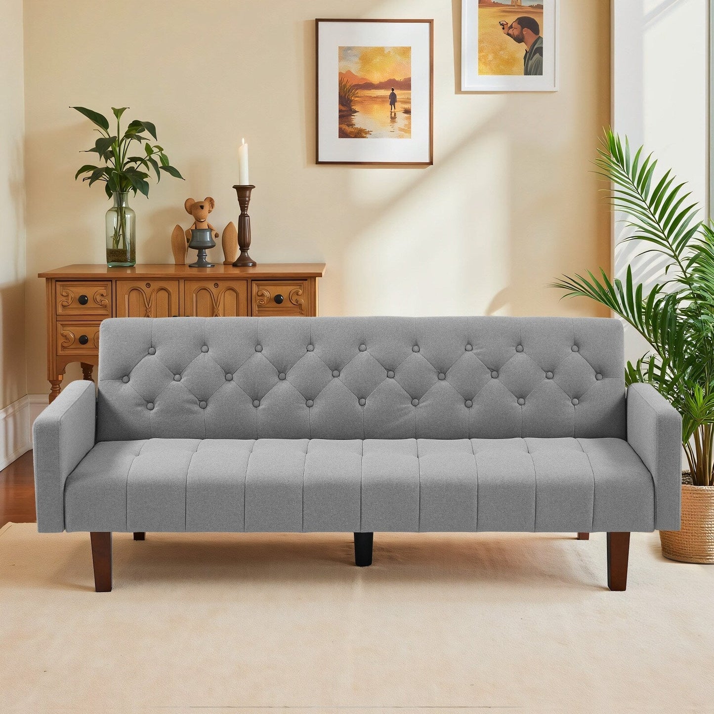 Canapé-lit futon convertible en lin pour une personne de 74,41 po avec dossier réglable – 74,41 x 32,68 x 28,94 po
