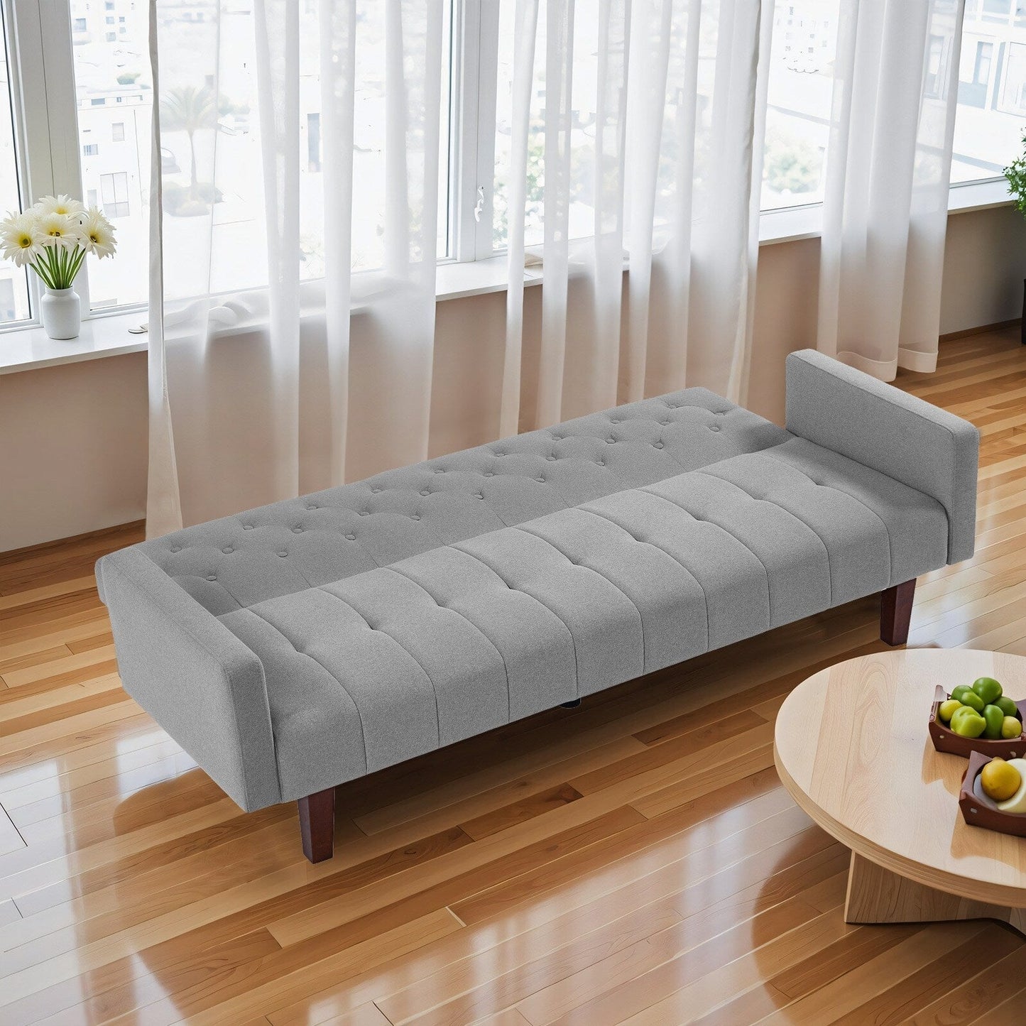Canapé-lit futon convertible en lin pour une personne de 74,41 po avec dossier réglable – 74,41 x 32,68 x 28,94 po